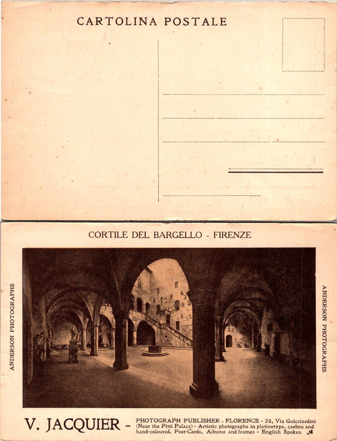V Jacquier Cortile Del Bargello Firenze Postcard Italy Unposted Vintage Rare