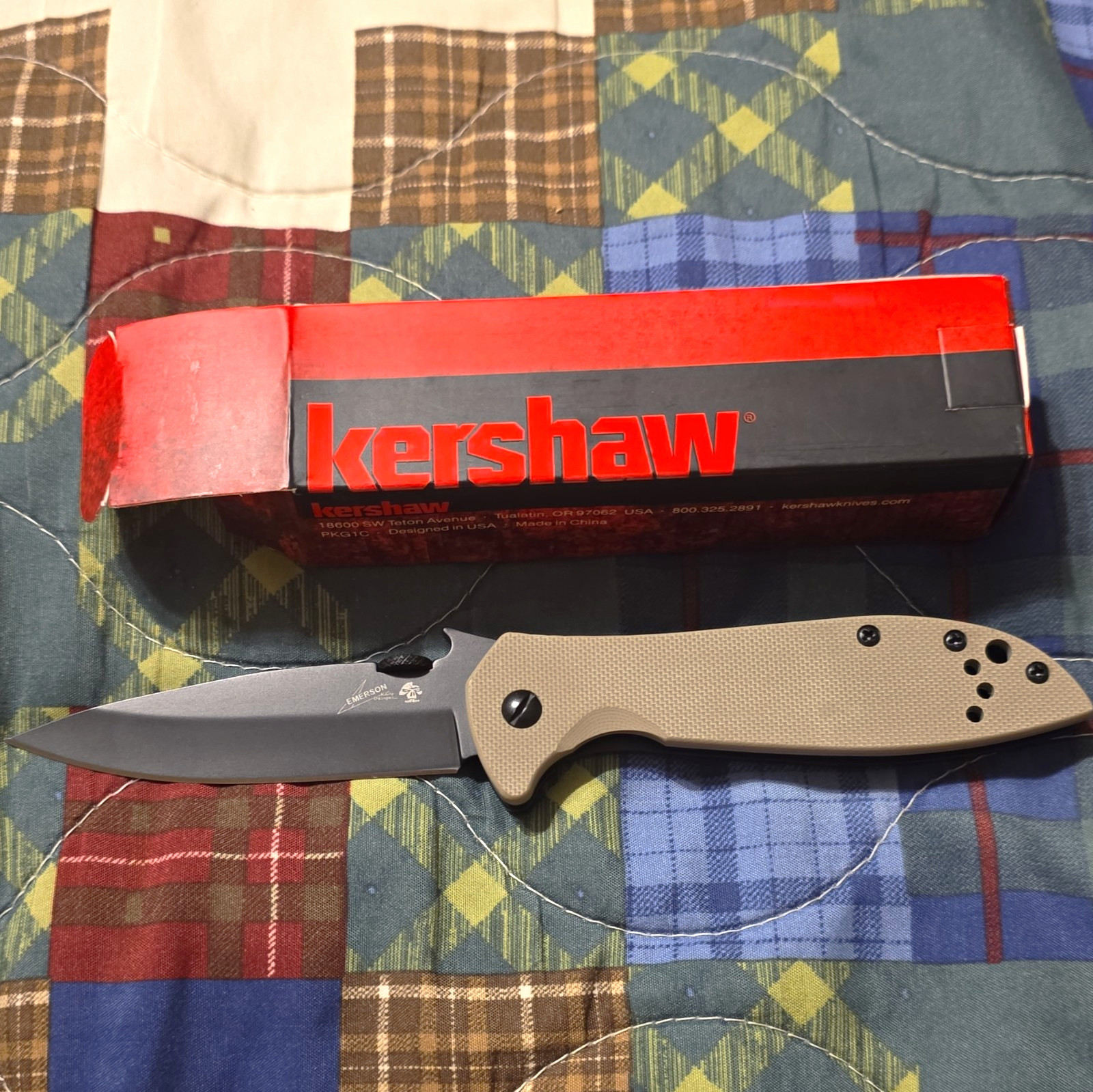 Kershaw Emerson 6054 CQC-4K Pocketknife G-10 Handle SS Plain Clip Liner Tan/Blk
