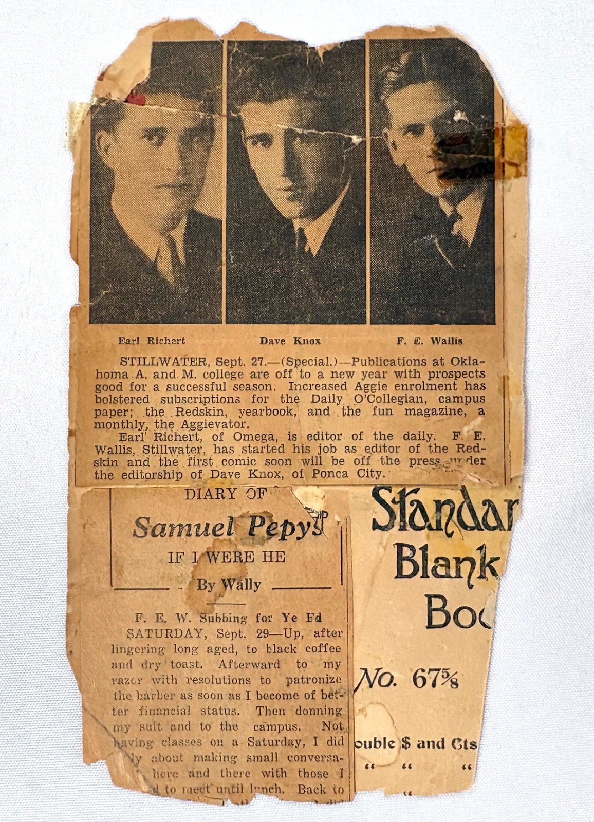 Vintage 1920s Oklahoma A&M College Newspaper Clipping