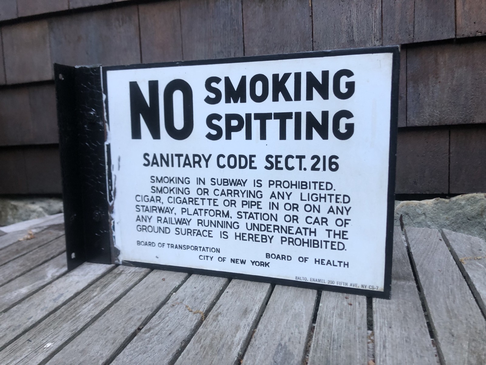 1920'S -1940'S VINTAGE NYC SUBWAY PORCELAIN SIGN -NO SMOKING, NO SPITTING RARE