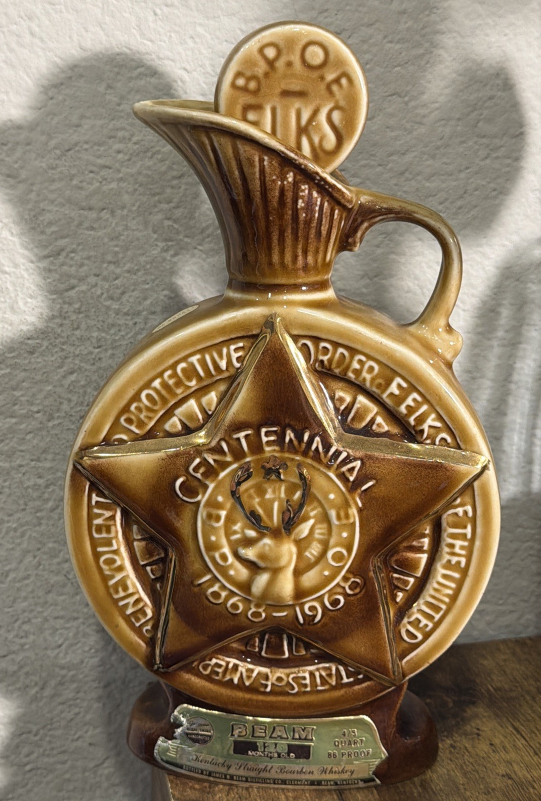 1968 Jim Beam BPOE ELKS Centennial Bourbon Whiskey Decanter Bottle READ Cork 1968 Jim Beam BPOE ELKS Centennial Bourbon Whiskey Decanter Bottle READ Cork