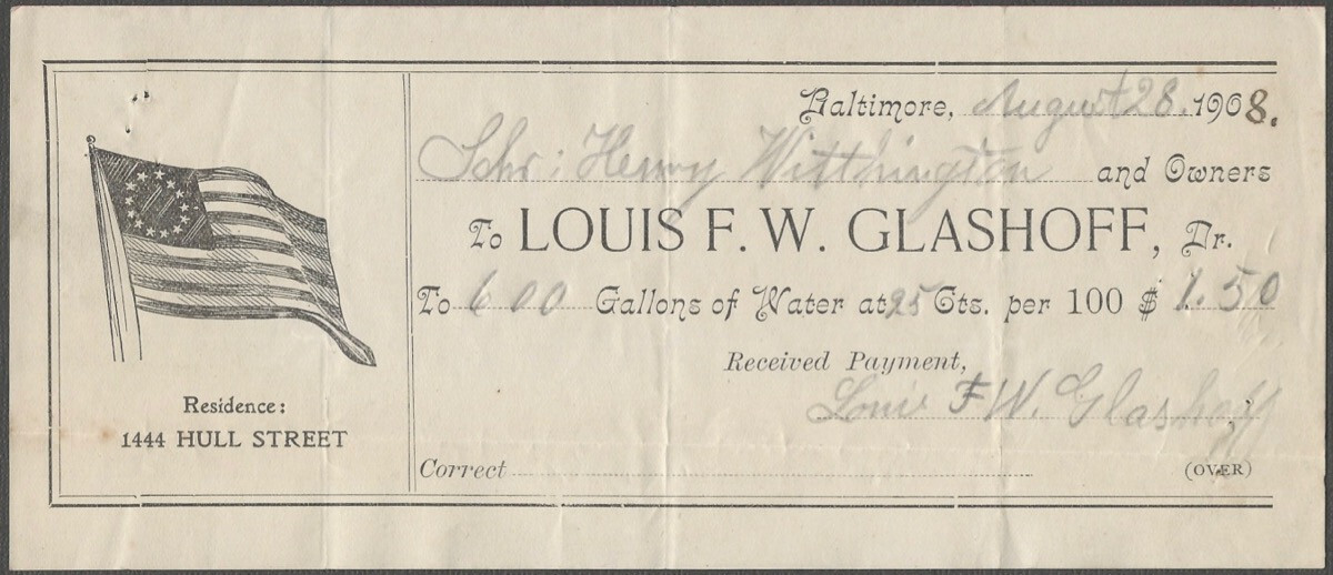 1908 Baltimore Ship Provisions Water Billhead Boat Schooner Henry Withington