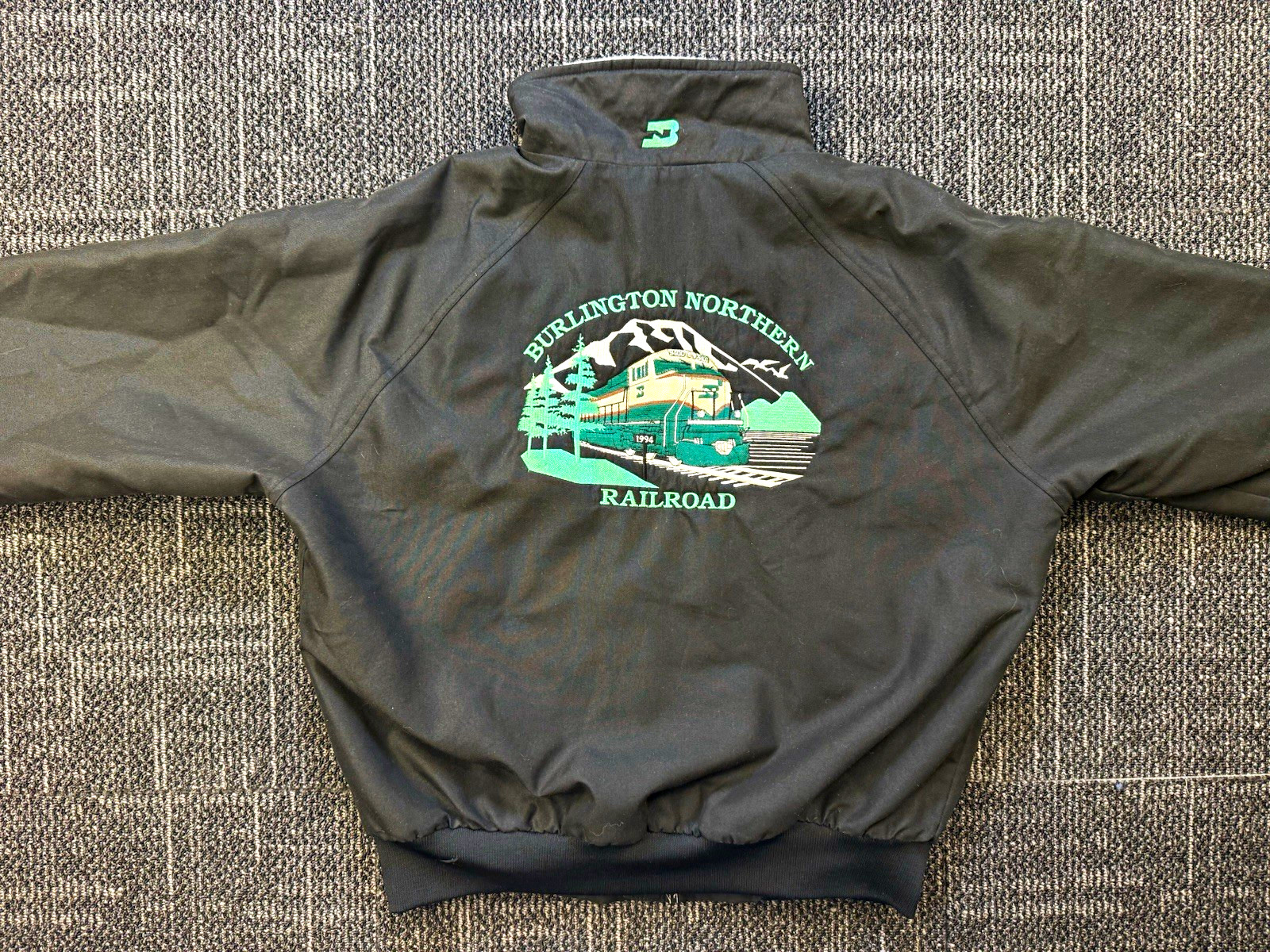 VTG 90s Sportsmaster Polarfleece Burlington Northern Railroad L Bomber Jacket VTG 90s Sportsmaster Polarfleece Burlington Northern Railroad L Bomber Jacket