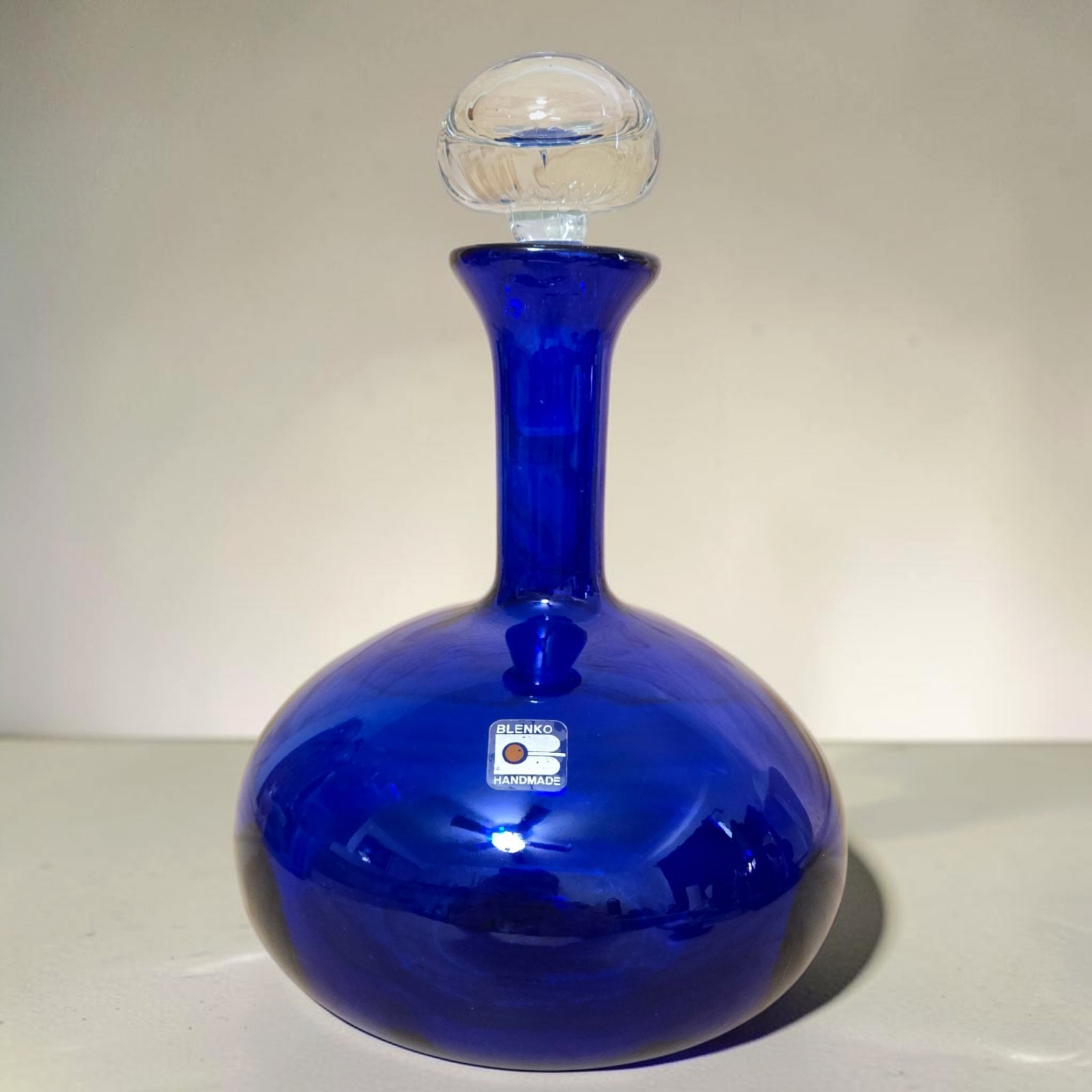 Blenko Decanter Cobalt Blue W Crystal Stopper  10 1/4