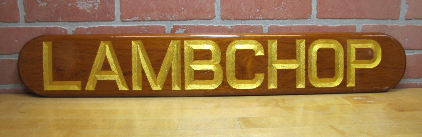 LAMBCHOP Vintage Wooden Nautical Ship Boat Plaque Sign Gold Lettering Ornate