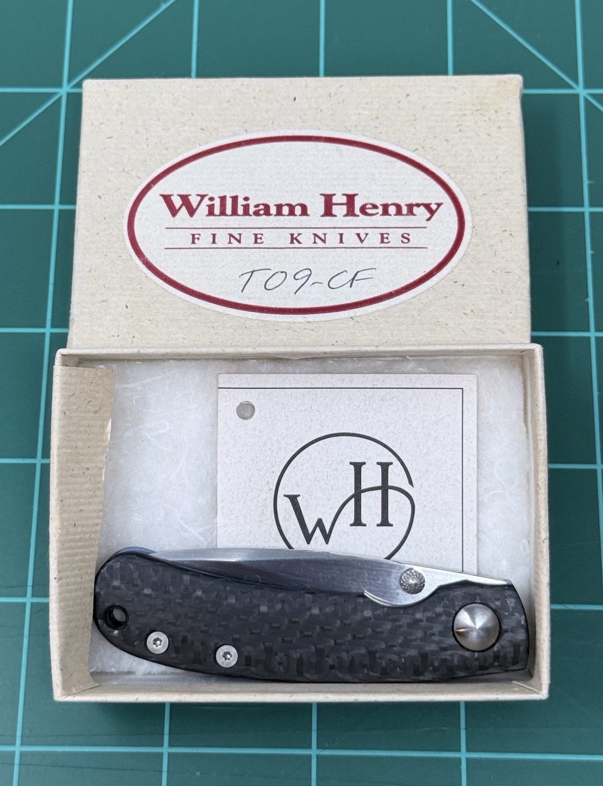William Henry T09-CF Kestrel Folding Knife Carbon Fiber ATS-34 Titanium w/box