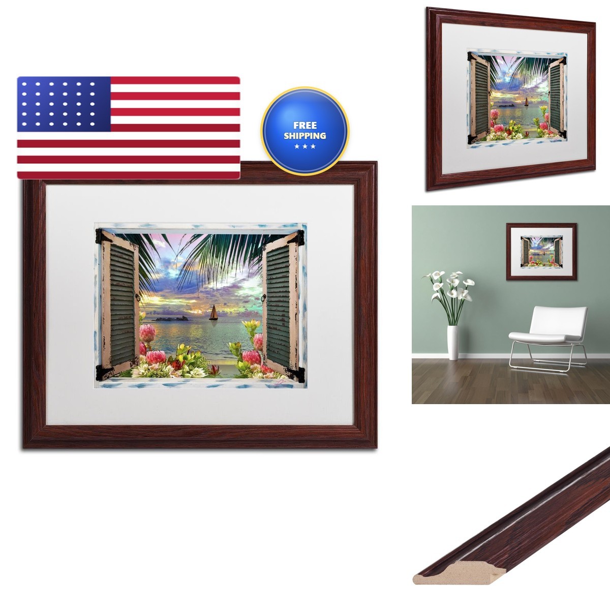 Trademark Fine Art Window to Paradise III White Matted Wood Frame 16x20 Trademark Fine Art Window to Paradise III White Matted Wood Frame 16x20