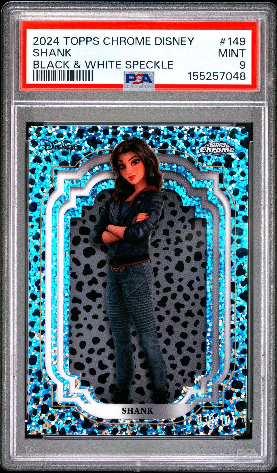 2024 Topps Chrome Disney #149 Shank Black & White Speckle /101 PSA 9 2024 Topps Chrome Disney #149 Shank Black & White Speckle /101 PSA 9