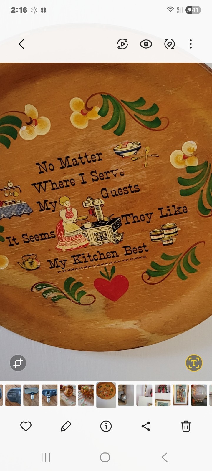 Vintage hand-painted Woodcraftery wooden decorative plate or wall plaque.