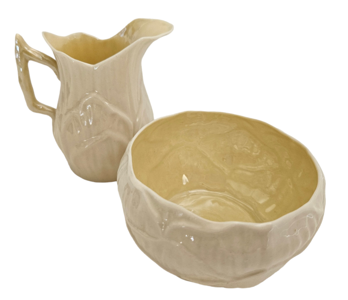 Vintage Belleek Fermanagh Lotus Pattern Open Sugar & Creamer/Pitcher Green Mark