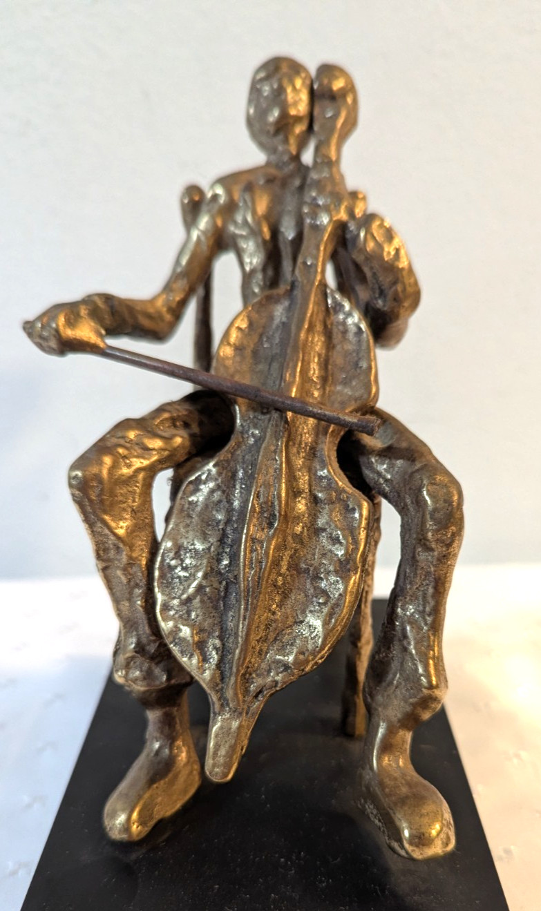 Brass Cello Player Musician Figurine Mid-Century Modern-Brutalist Sculpture-7.5H Brass Cello Player Musician Figurine Mid-Century Modern-Brutalist Sculpture-7.5H