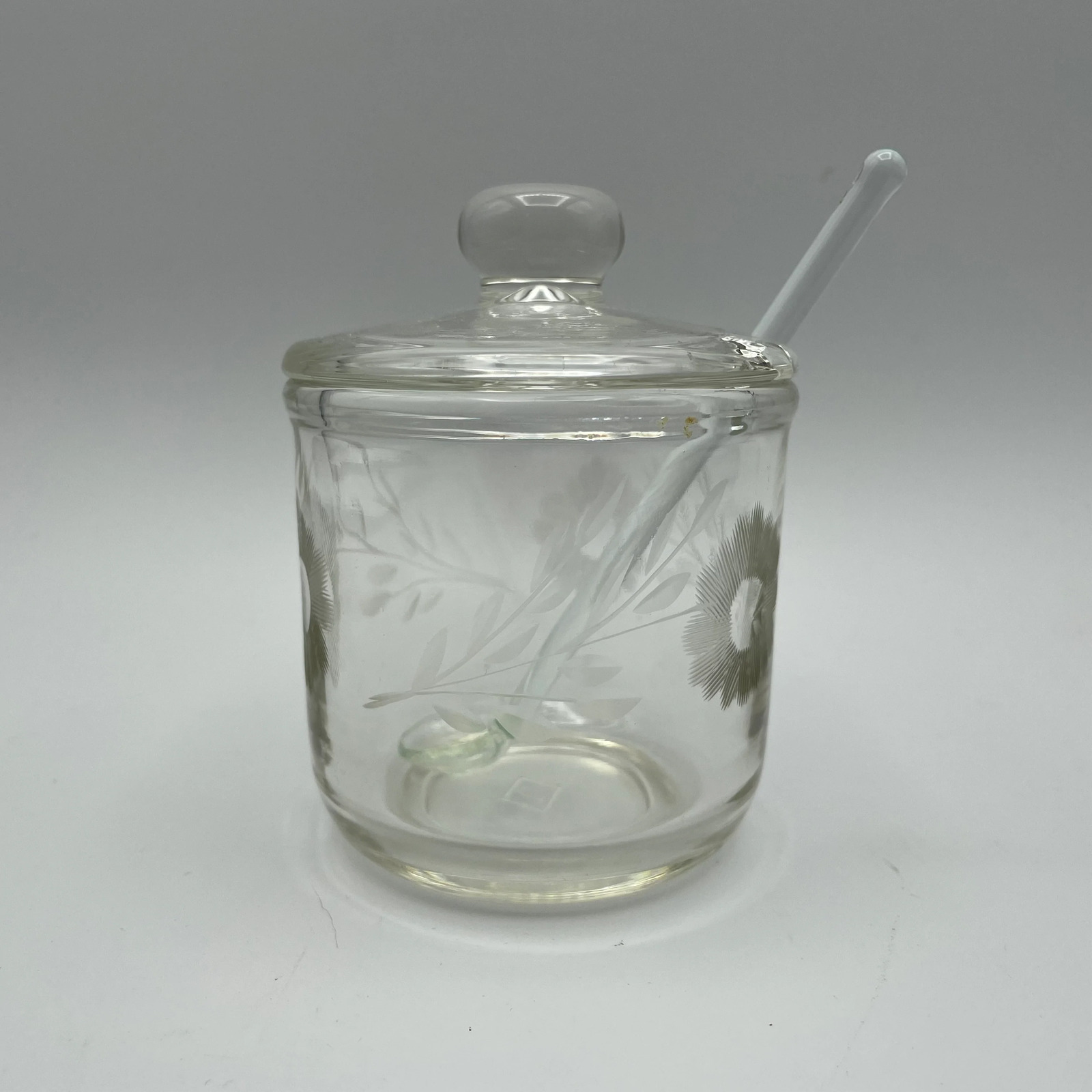 Vintage Jam Jar, Etched With Spoon