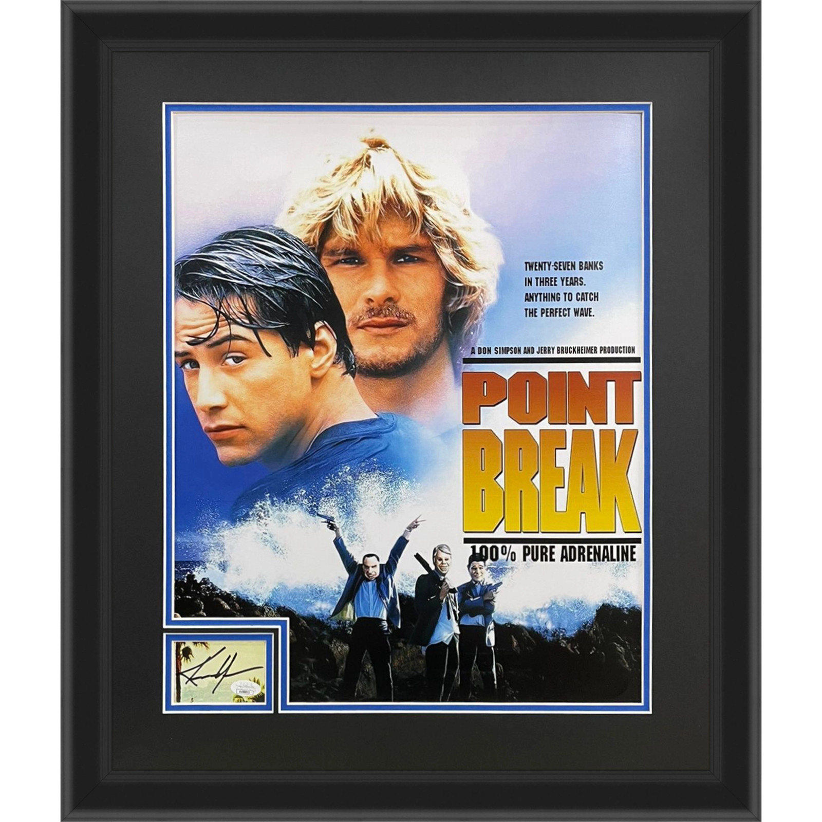 Keanu Reeves Autographed Point Break Deluxe Framed 16x20 Movie Poster Piece - JS Keanu Reeves Autographed Point Break Deluxe Framed 16x20 Movie Poster Piece - JS
