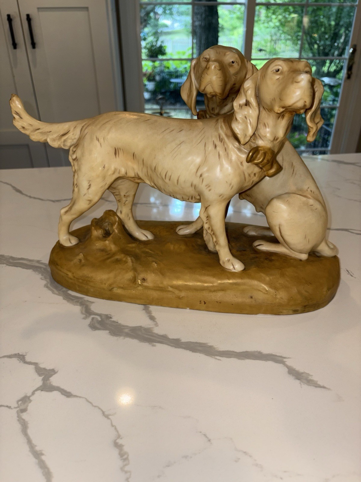 Antique c1920's Large Royal Dux Bisque Porcelain Hunting Retrievers Sculpture