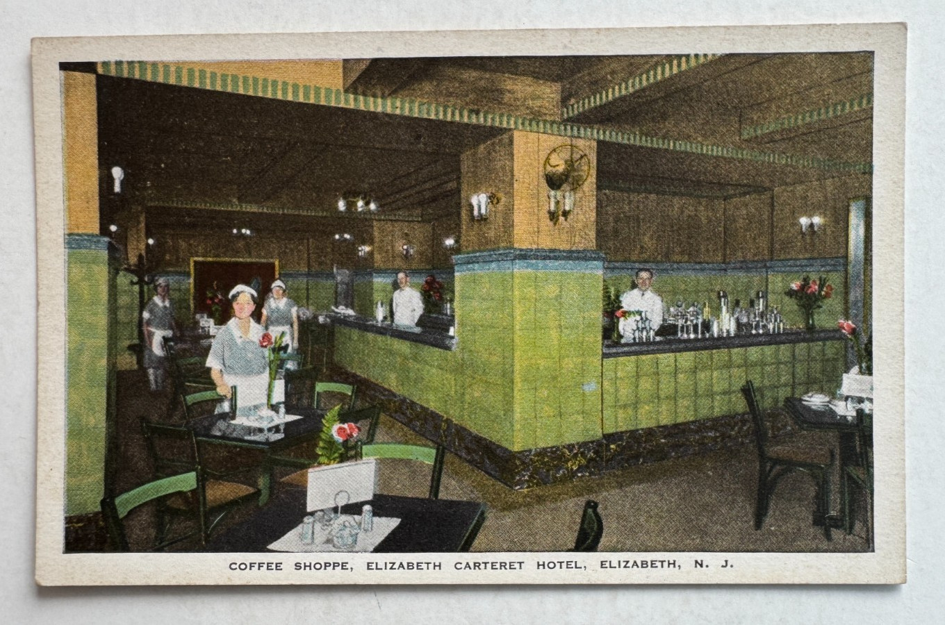 ca 1920s Postcard Elizabeth NJ Coffee Shoppe Elizabeth Carteret Hotel waitresses