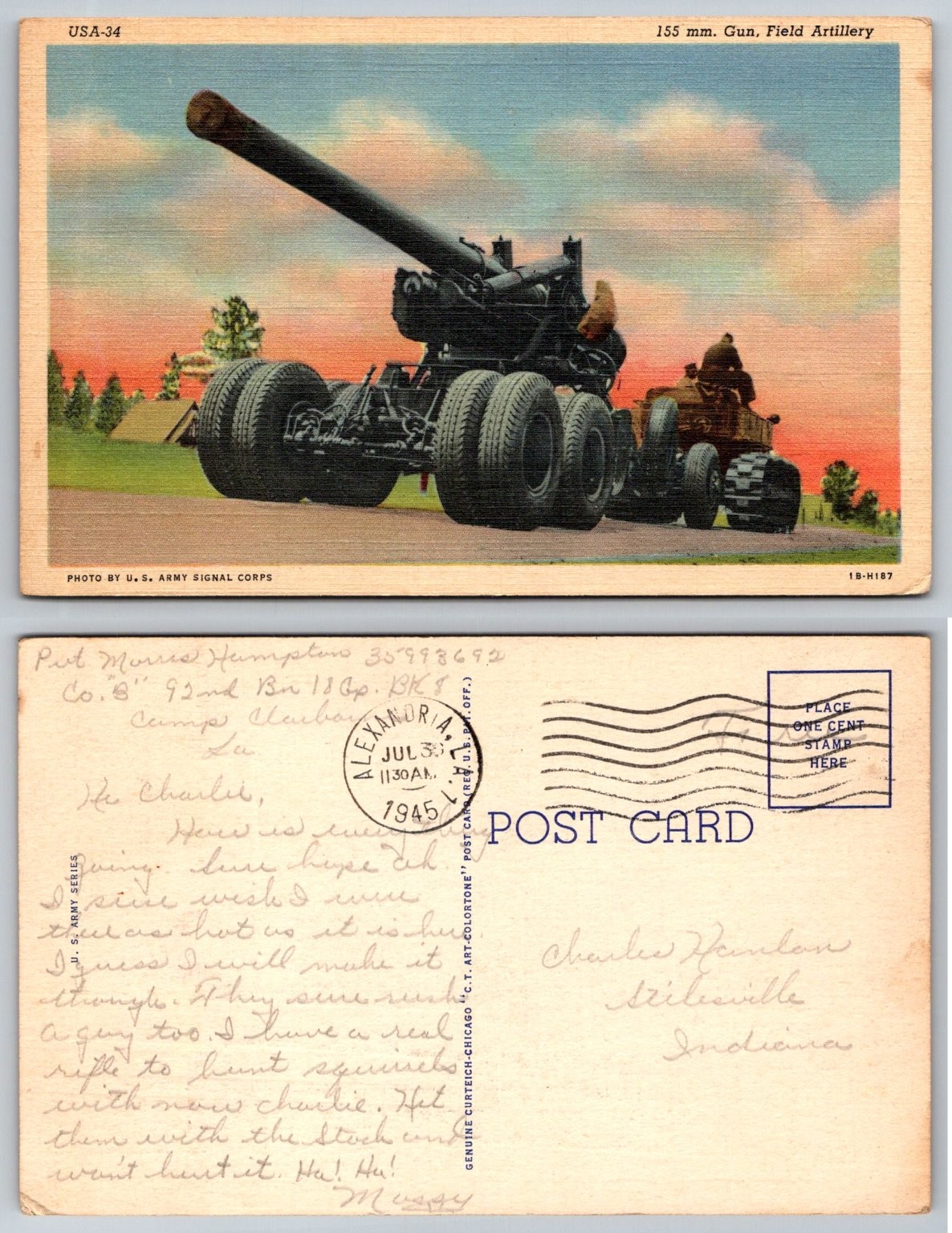 1945 WWII US Army 155mm Field Artillery Gun Postcard Alexandria LA Curteich 1945 WWII US Army 155mm Field Artillery Gun Postcard Alexandria LA Curteich
