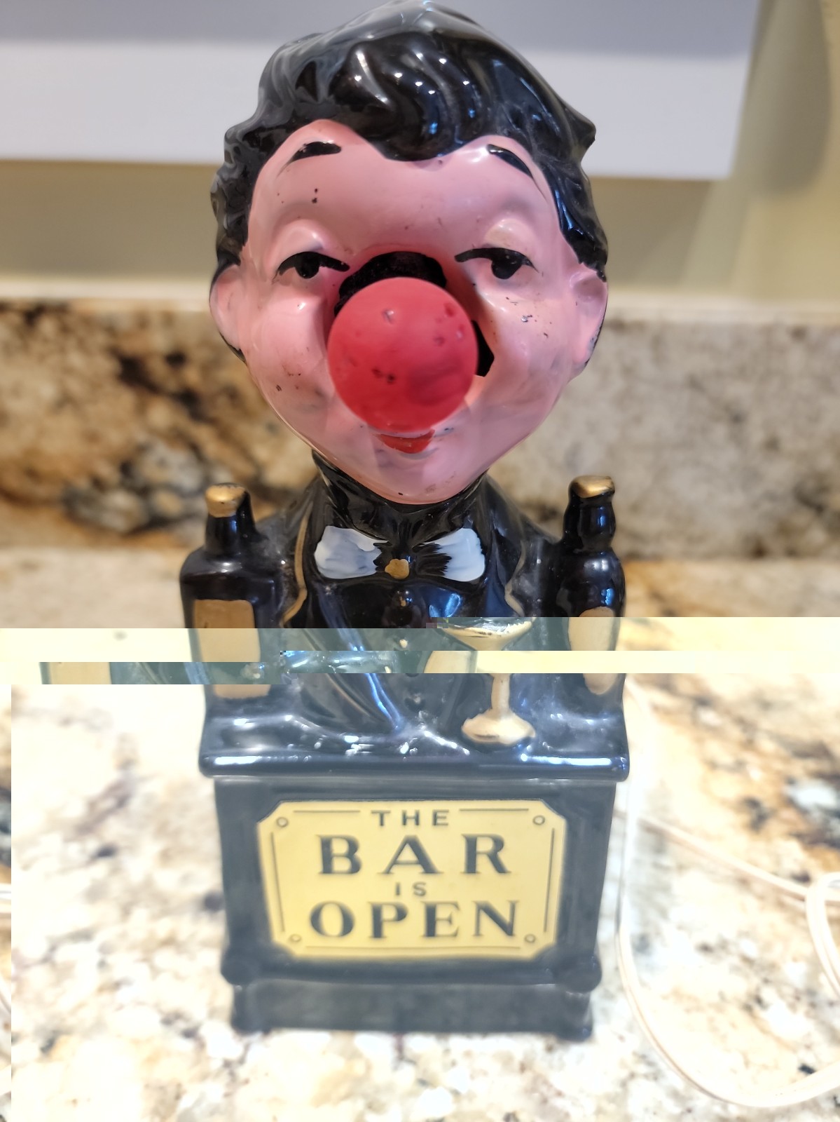 1950s Vintage THE BAR IS OPEN - BARTENDER RED NOSE 8” LAMP Japan Works Redware 1950s Vintage THE BAR IS OPEN - BARTENDER RED NOSE 8” LAMP Japan Works Redware