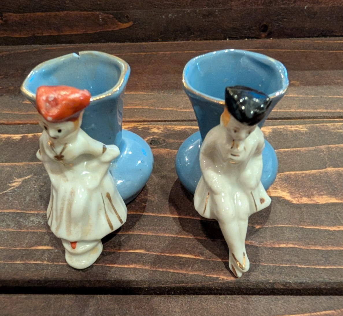 Vintage Occupied Japan Figural Candl Holder's Lady Man Blue Ceramic Pair 3 Vintage Occupied Japan Figural Candl Holder's Lady Man Blue Ceramic Pair 3