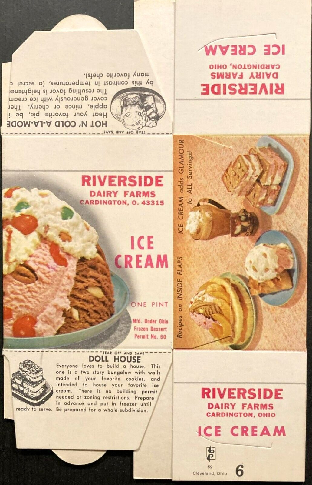 Exceptional Vintage Riverside Dairy Farms One Pint Ice Cream Carton 4 Recipes