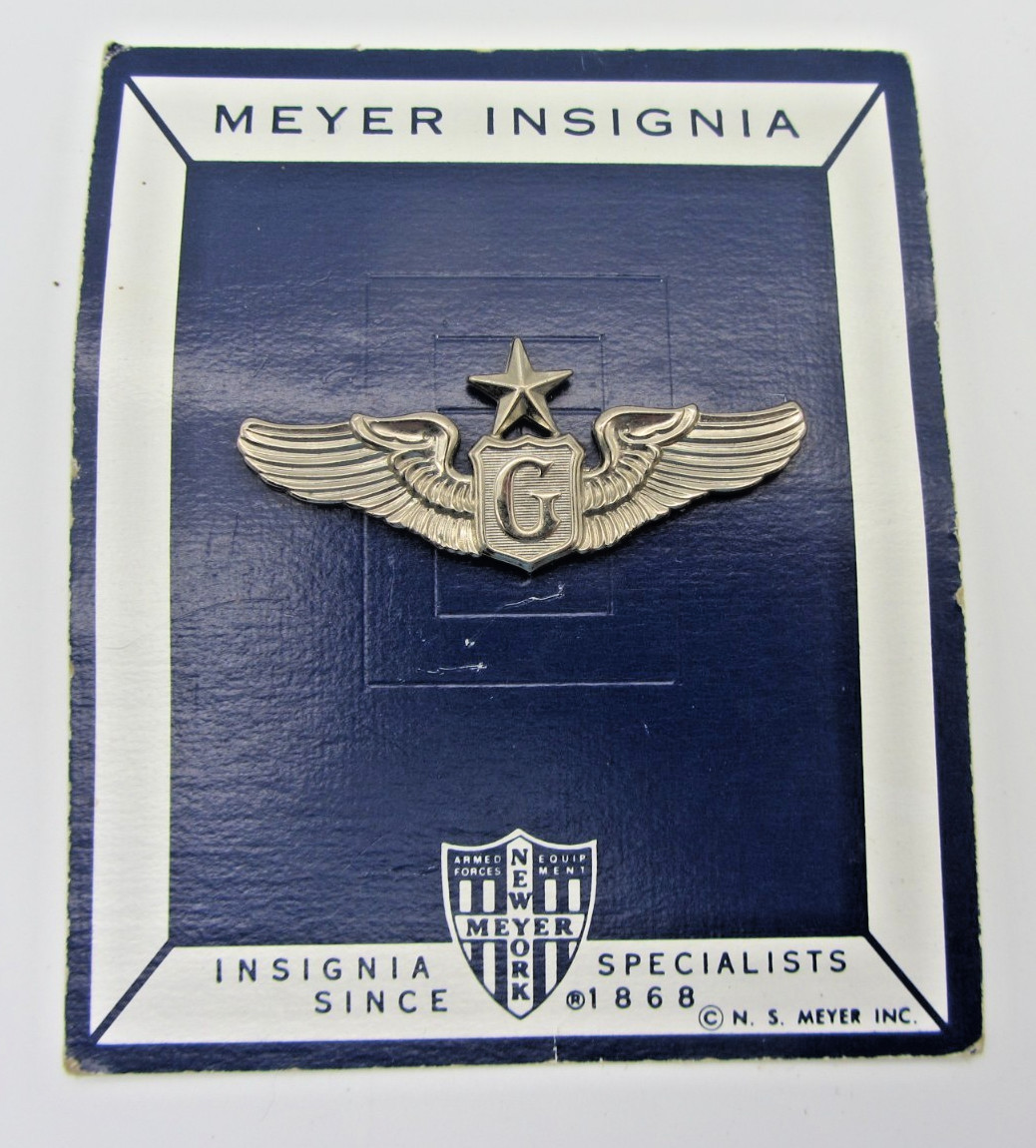 Vintage N.S. Meyer Senior Glider Pilot Wings Badge Clutch Back on Original Card