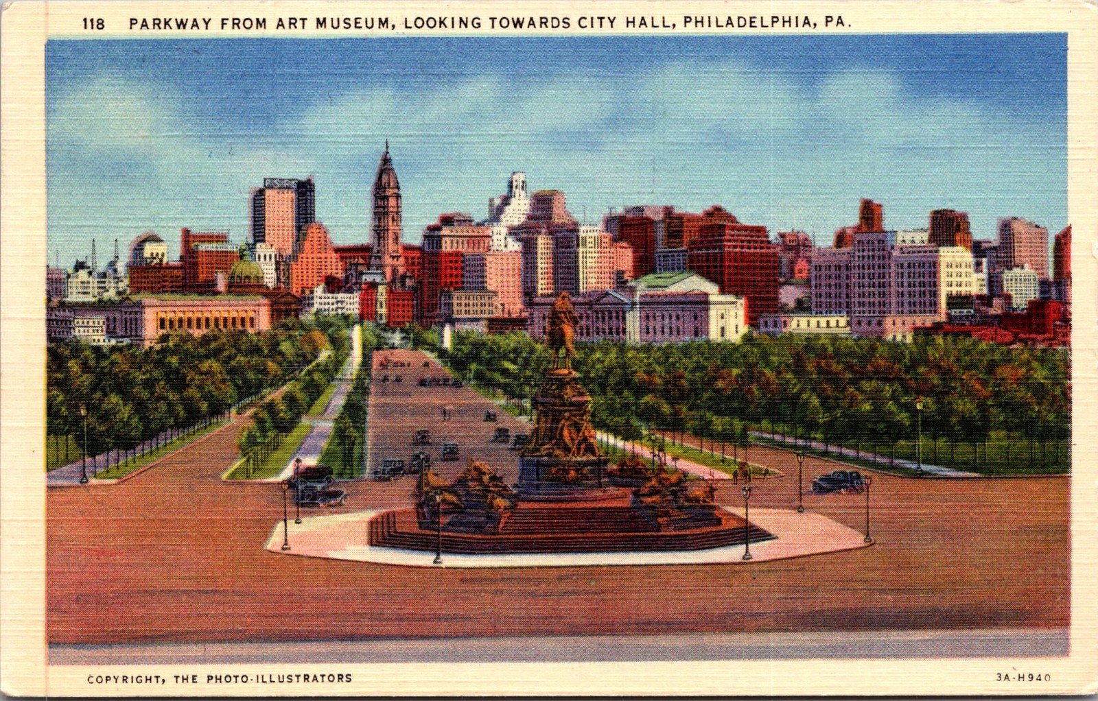 Parkway Art Museum to City Hall Philadelphia PA Vintage Postcard 5P18-19