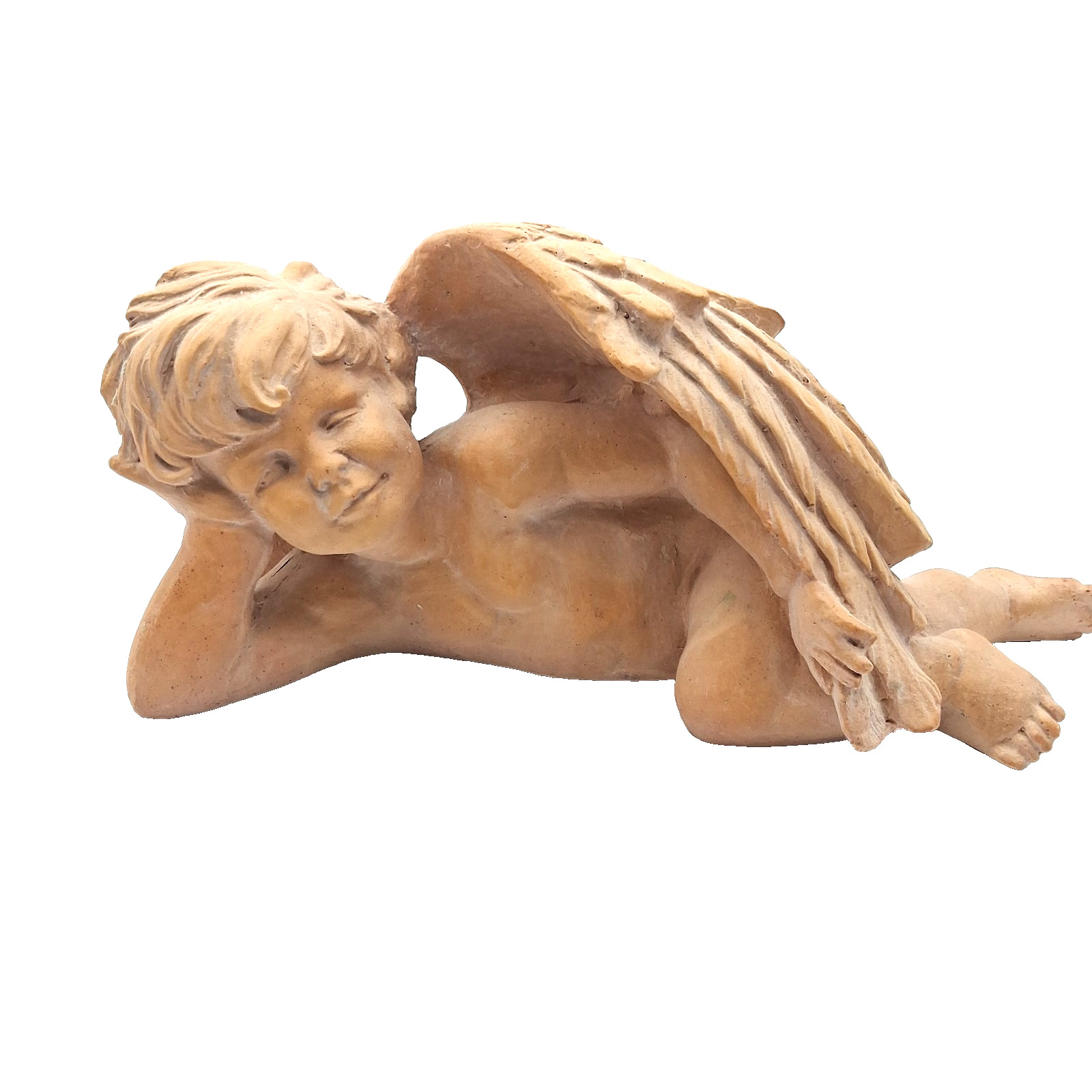 Garden Angel Cherub Putti Figurine Shelf Sitter Fiberstone Terracotta color Garden Angel Cherub Putti Figurine Shelf Sitter Fiberstone Terracotta color