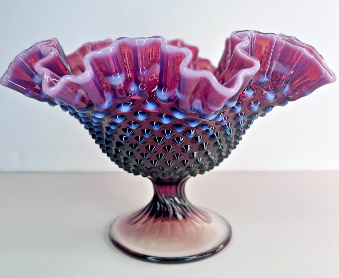 Fenton Dark Plum Opalescent Hobnail Large Compote - 10