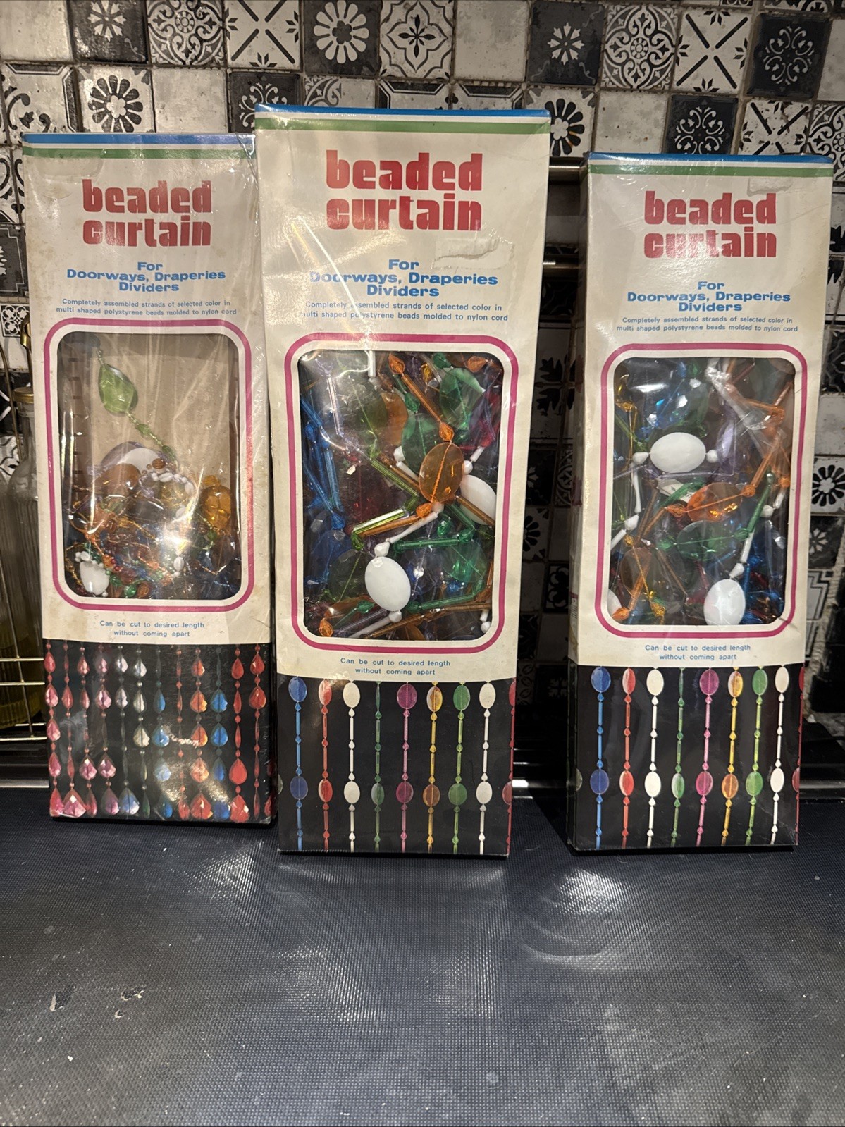 VTG 3 Beaded Curtain for Doorway Draperies Dividers Polystyrene Pop Art Unopened VTG 3 Beaded Curtain for Doorway Draperies Dividers Polystyrene Pop Art Unopened