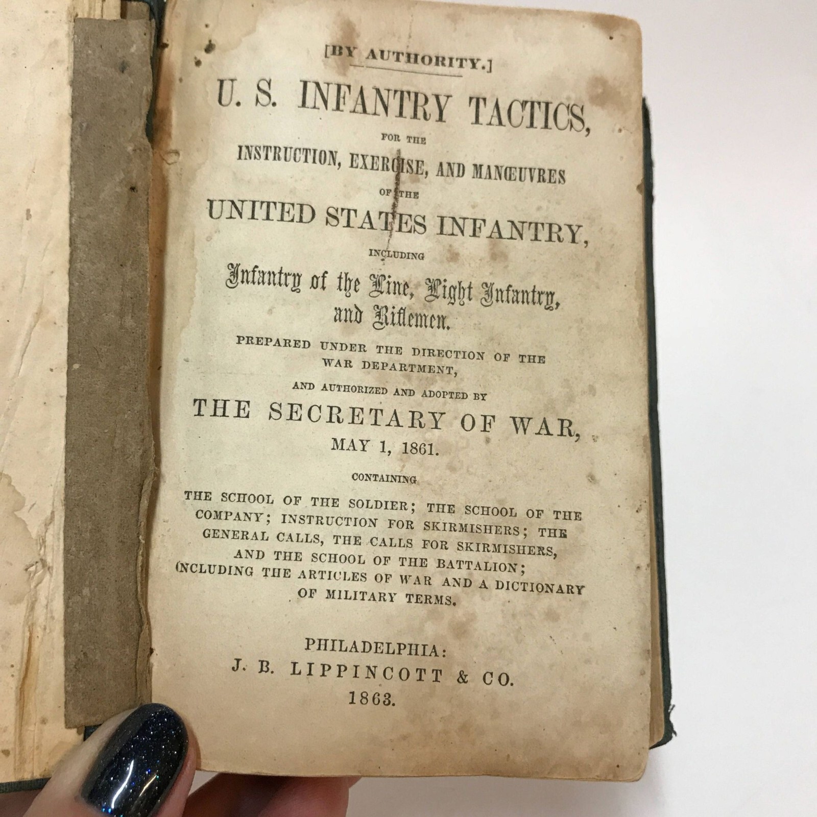 Antique Civil War Book US Infantry & Rifle Tactics 1863 Inscription NH Regiment