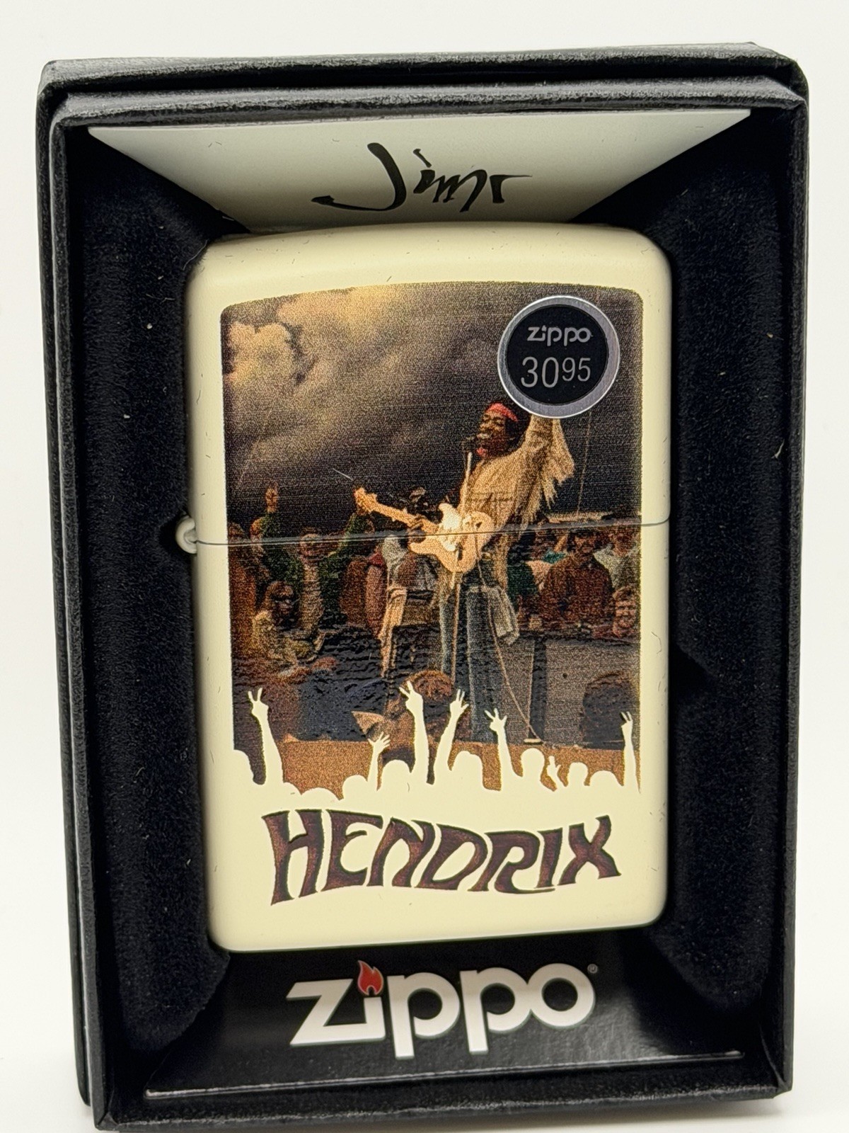 Vintage 2016 Jimi Hendrix Woodstock Cream Matte Zippo Lighter New B9