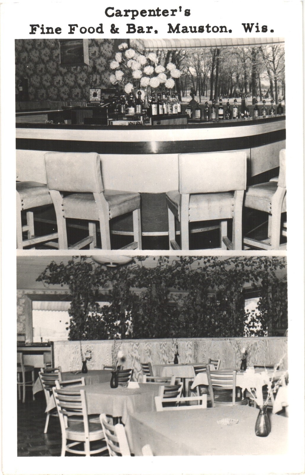 RPPC Carpenter\'s Fine Food Bar Mauston WI Restaurant Interior 1962 Postmark