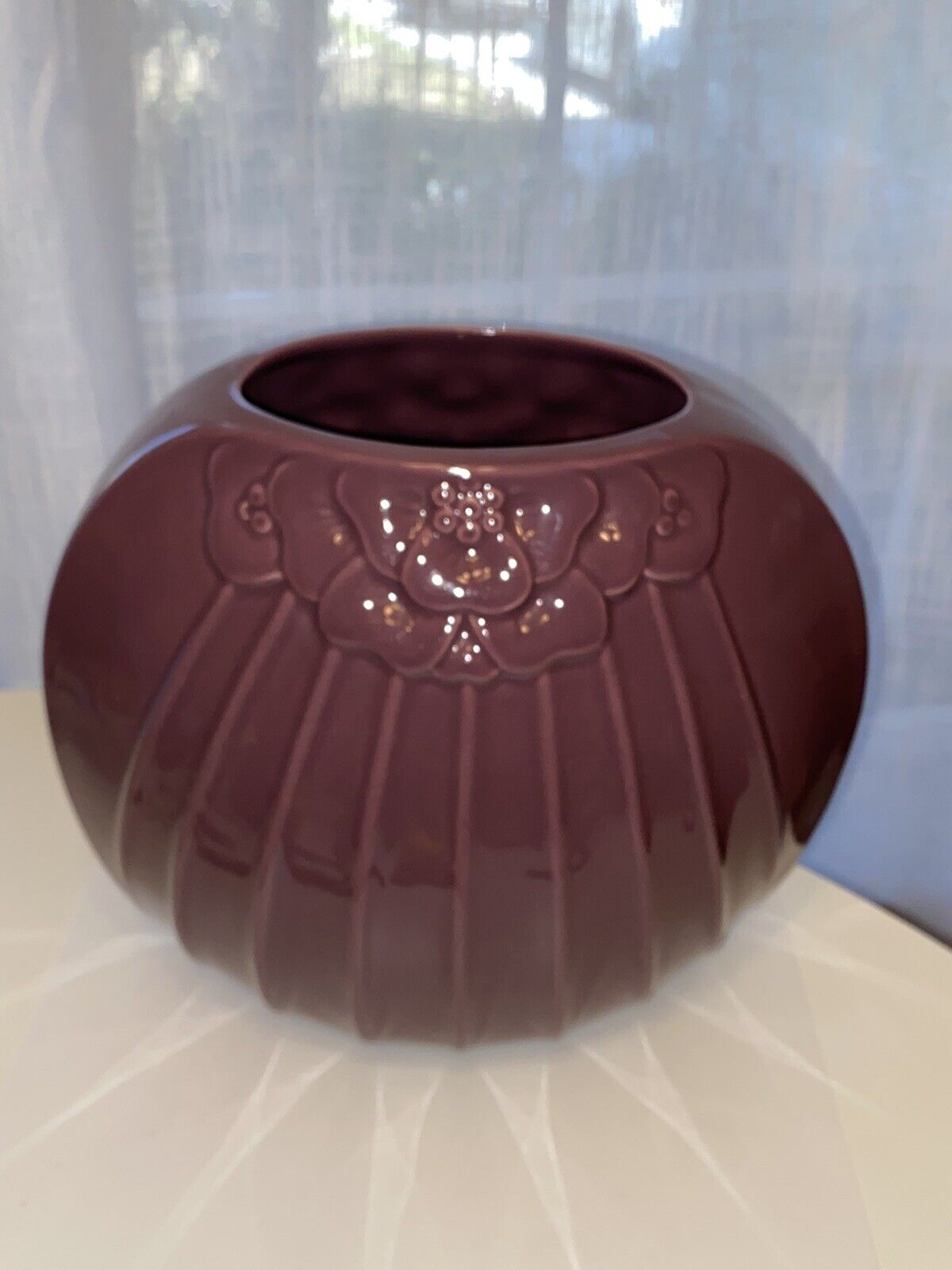 Large Mauve Pink Rose Ceramic Vase 1980 - 1990 Retro Style Pottery