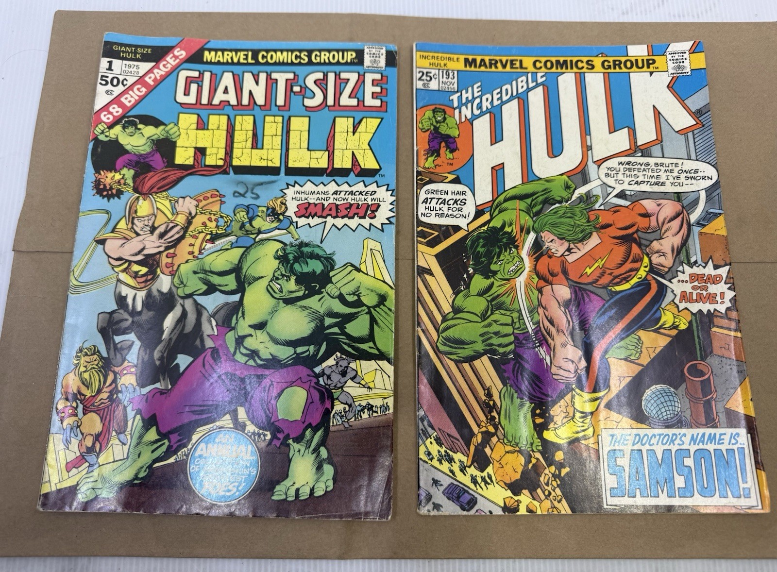2 Bronze age marvel the Incredible Hulk comics 193, giant size #1  Doc Samson