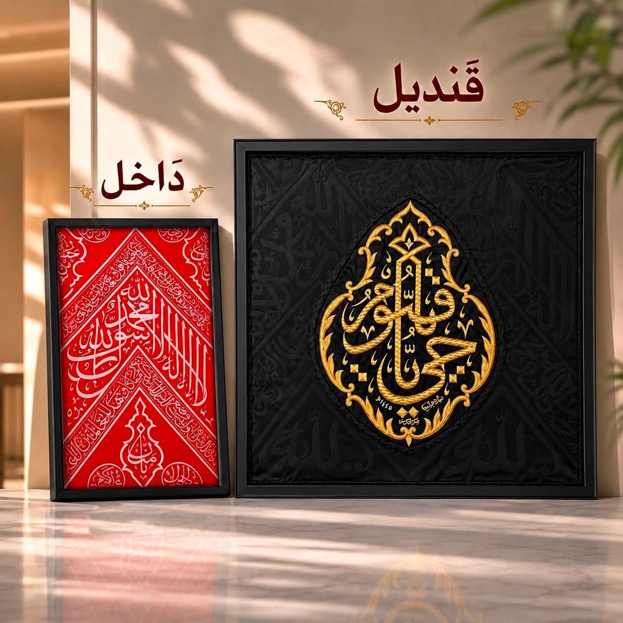 Ya Hayyu Qayyumu Kaaba Kiswah 90x90cm Red Inside Daakhil Fabric Set Makkah