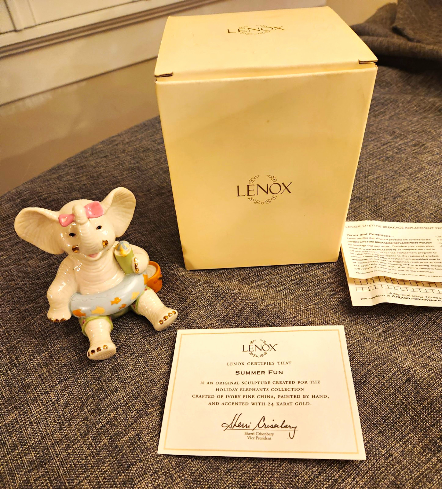 Lenox China Jewels Summer Fun Elephant Figurine New w/ Box and COA.
