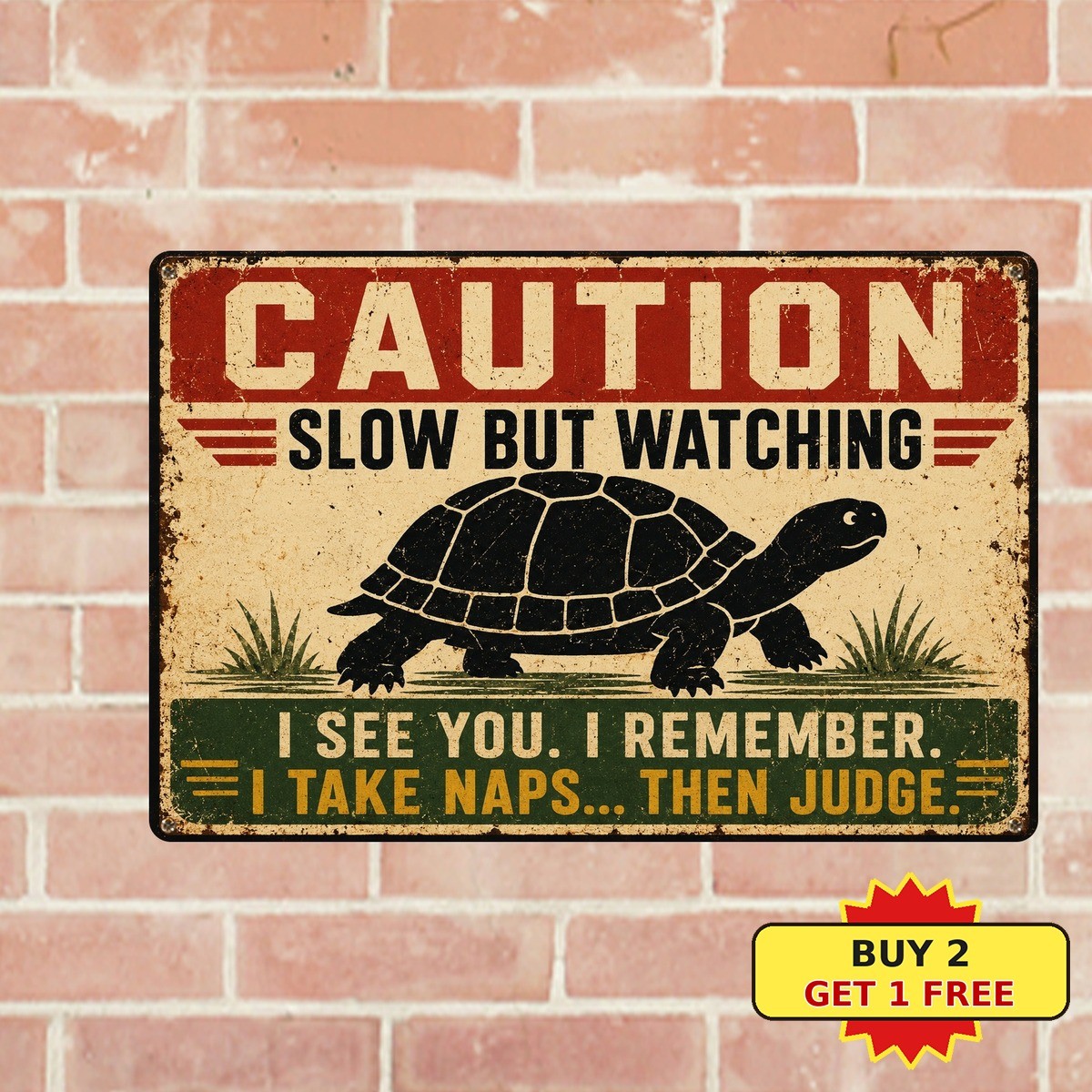 Beware of the Turtle Funny Slow Reptile Terrarium Caution Metal Sign 8x12