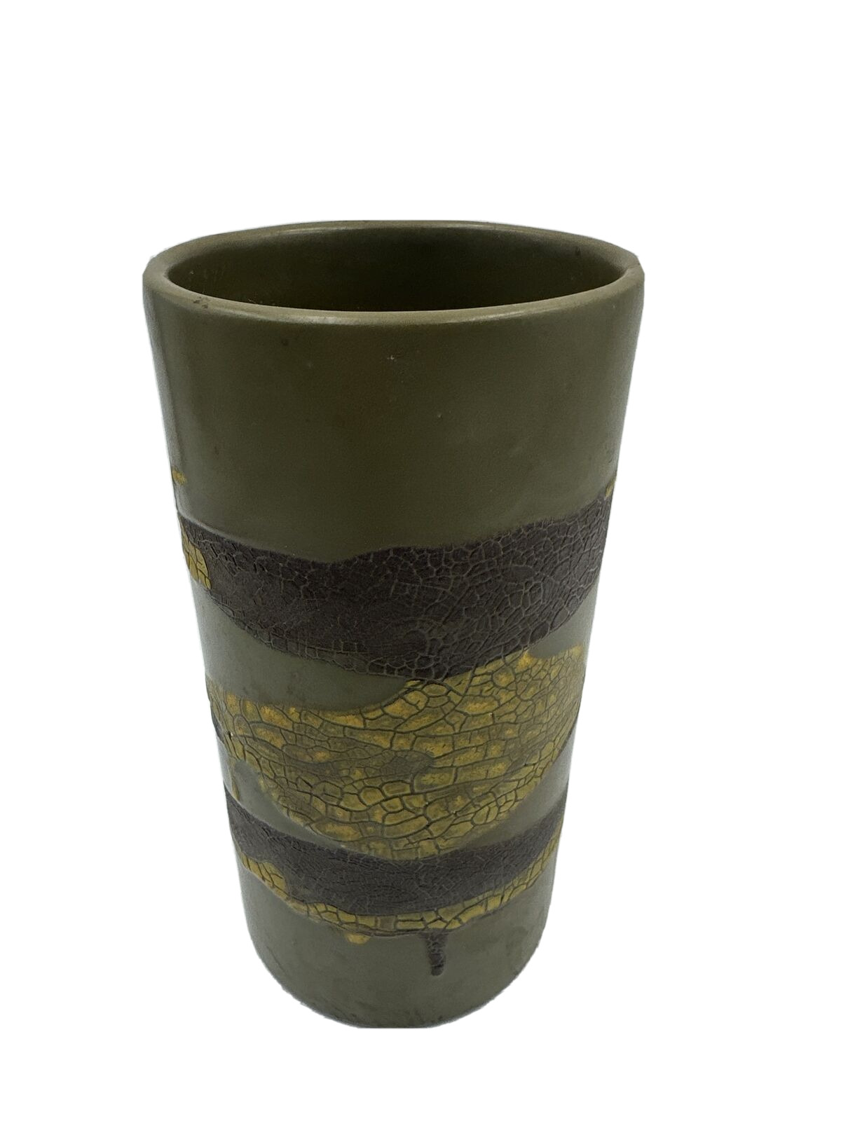 Royal Haeger Earth Wrap Vase Lava Glaze Green Crackle Brown Yellow 7\