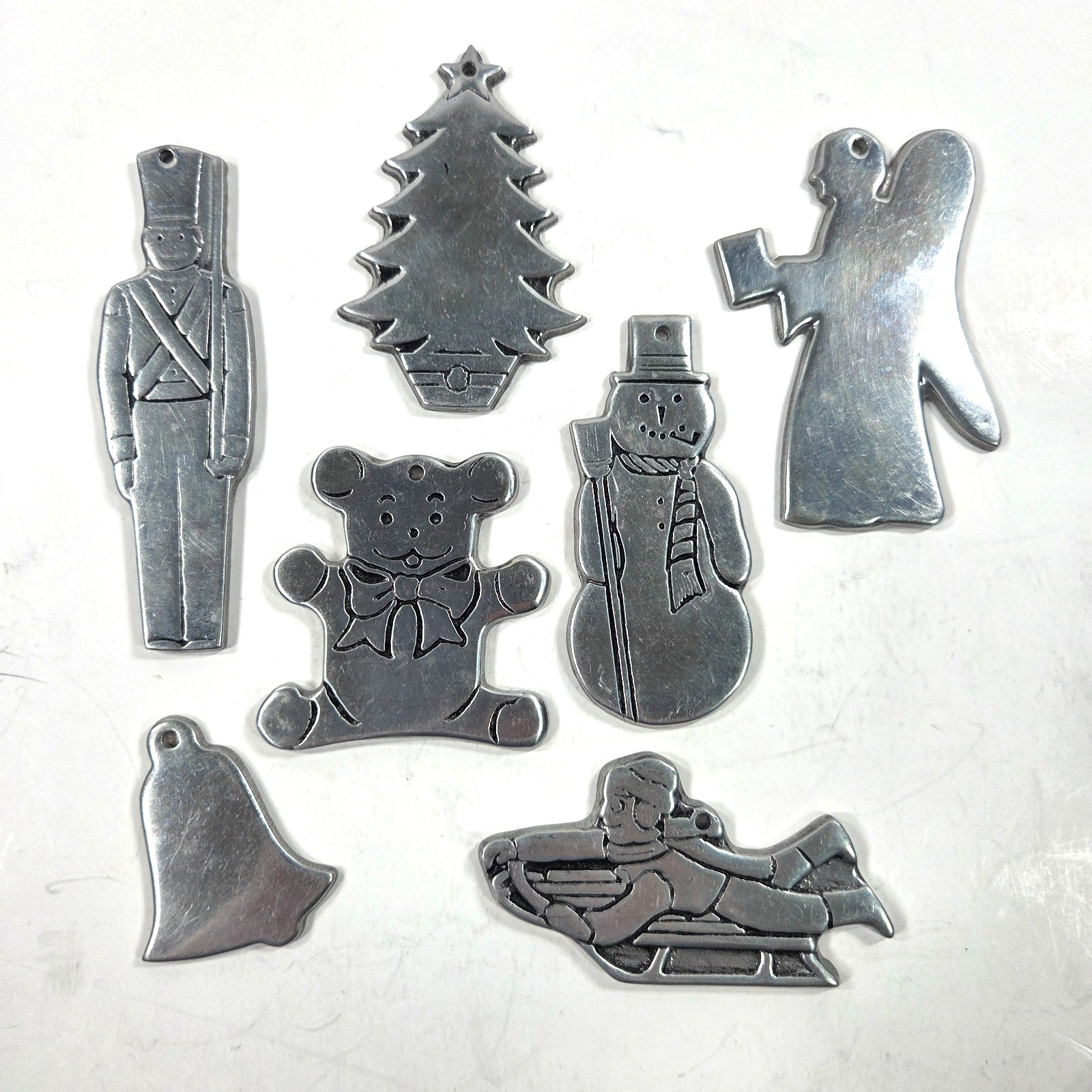 Vintage Wilton Armetale Pewter Christmas Ornaments Lot 7 Tree Angel Snowman