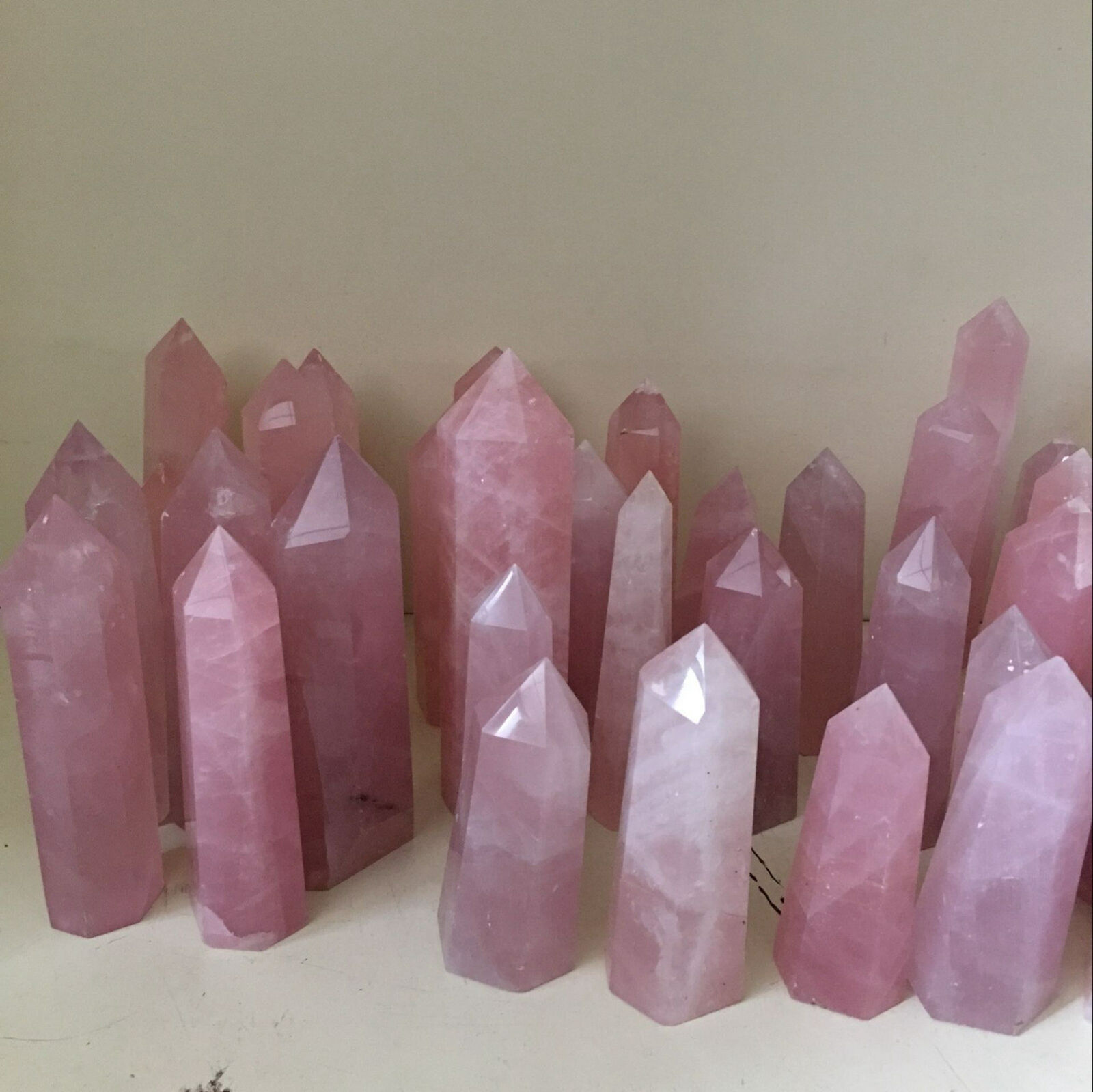 100Pcs 40-50mm Natural Pink Rose Quartz Crystal Wand Point Healing Mineral Stone