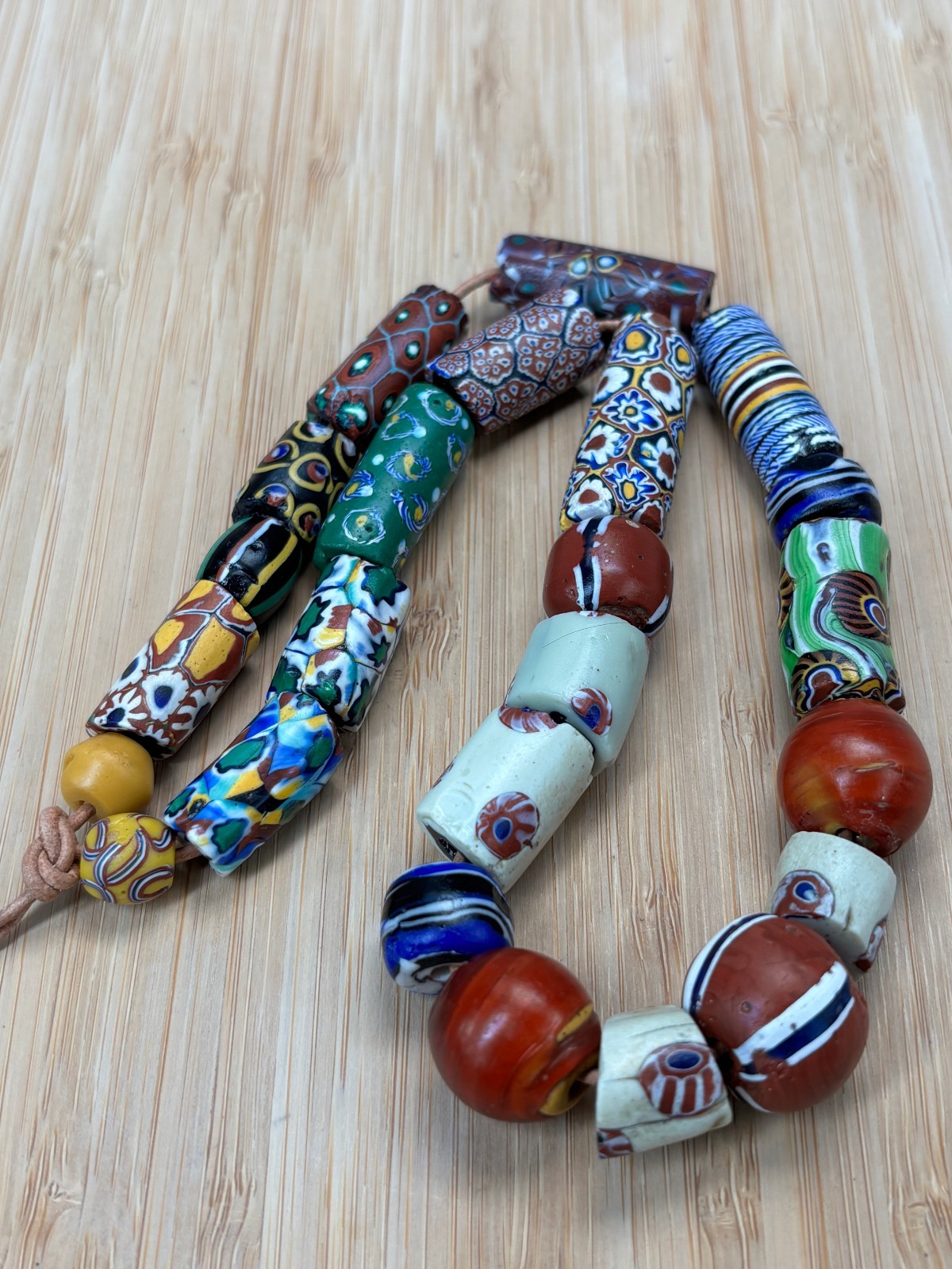 African Trade Beads Antique Venetian Millefiori Tubes Bear Paw Cornaline