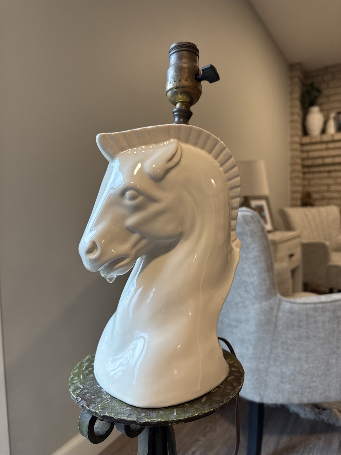 Antique GONDER USA Vintage MCM Horse STALLION Head Glazed Ceramic Table Lamp