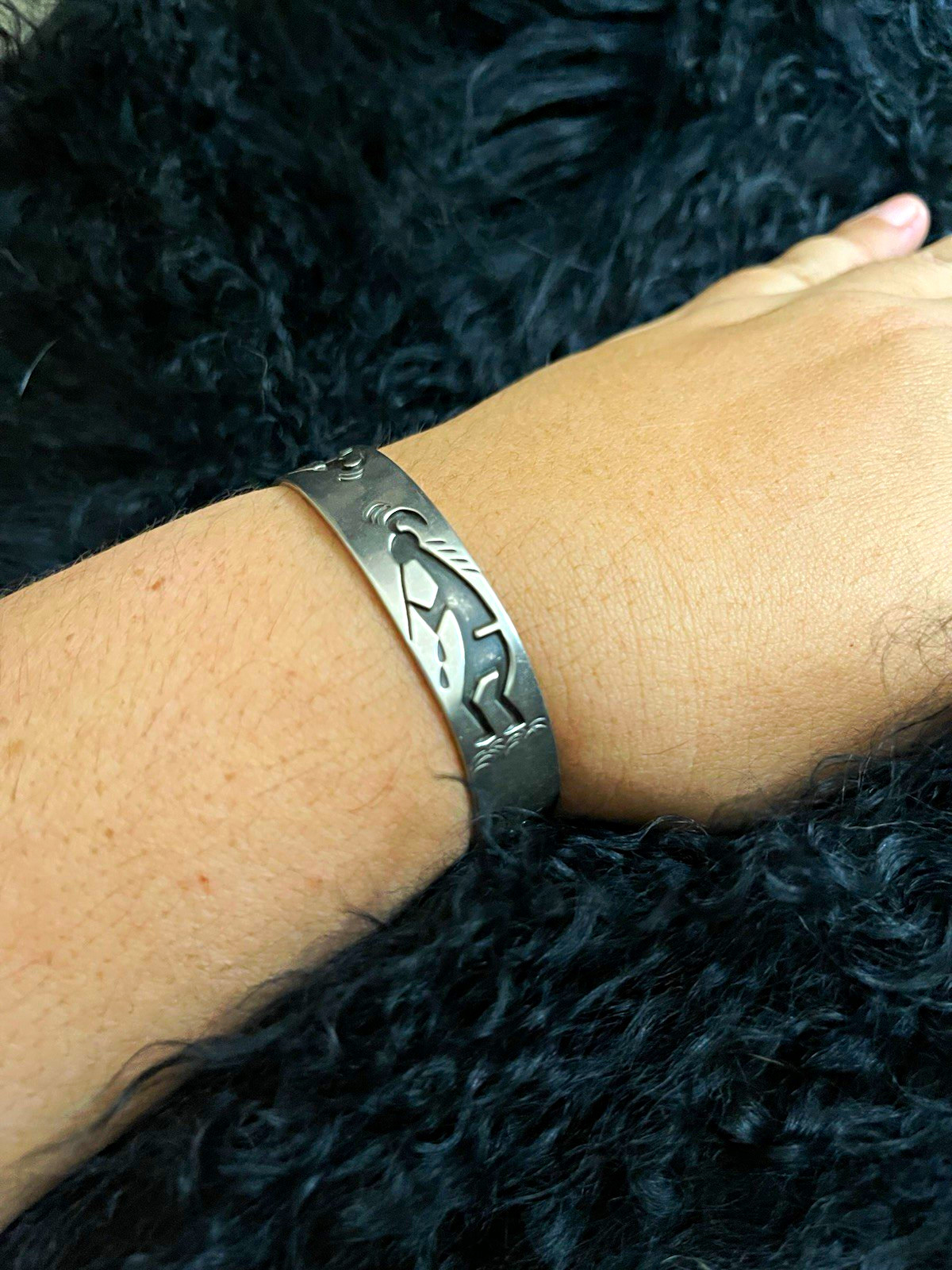 925 Sterling Silver Native American Kokopelli Stamped Cuff Bracelet