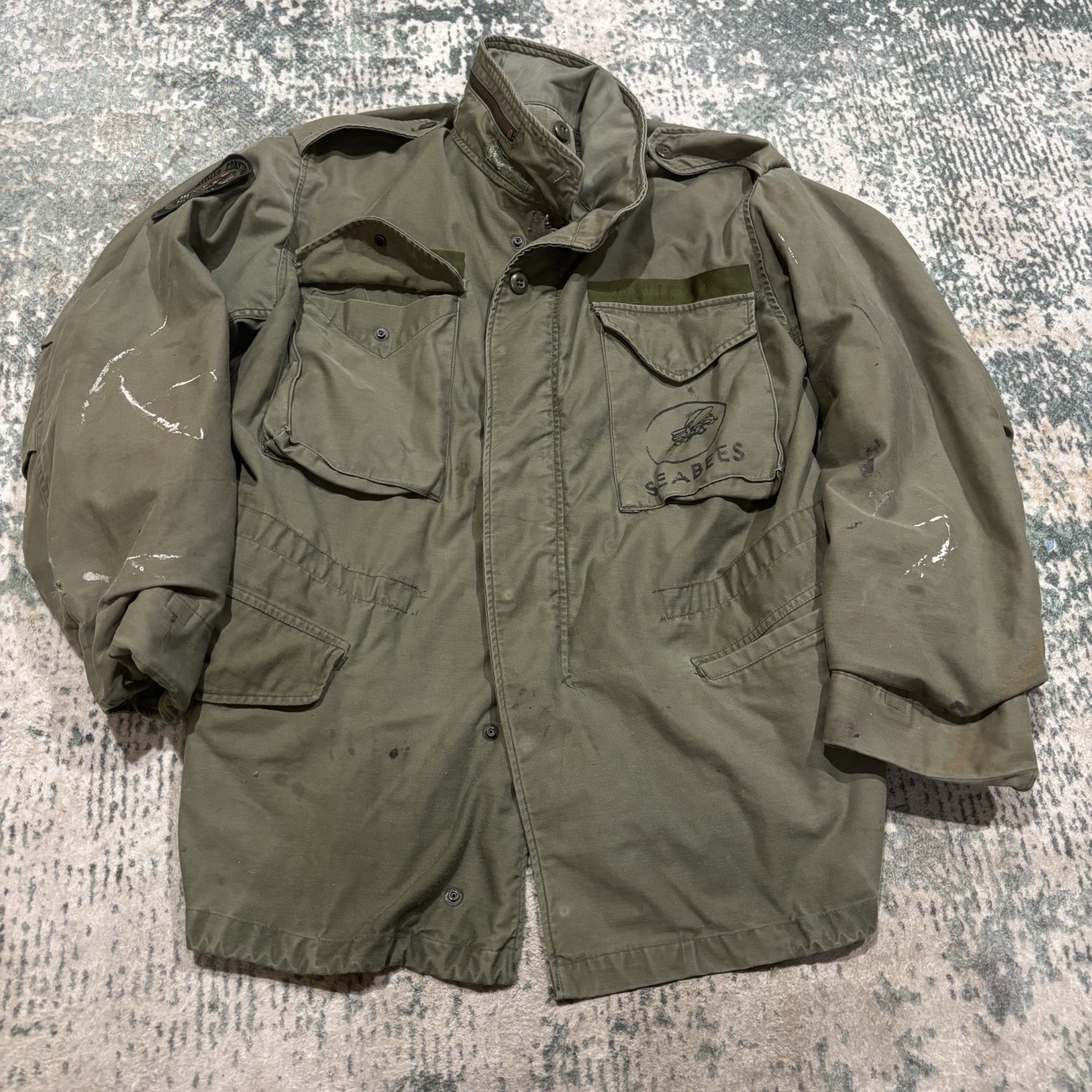 Vintage 60s M65 Field Jacket US Navy Seabees   Medium 
