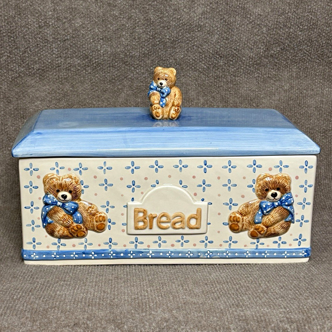 Vintage Rare Tienshan Theodore Bear Country Ceramic Bread Box Teddy