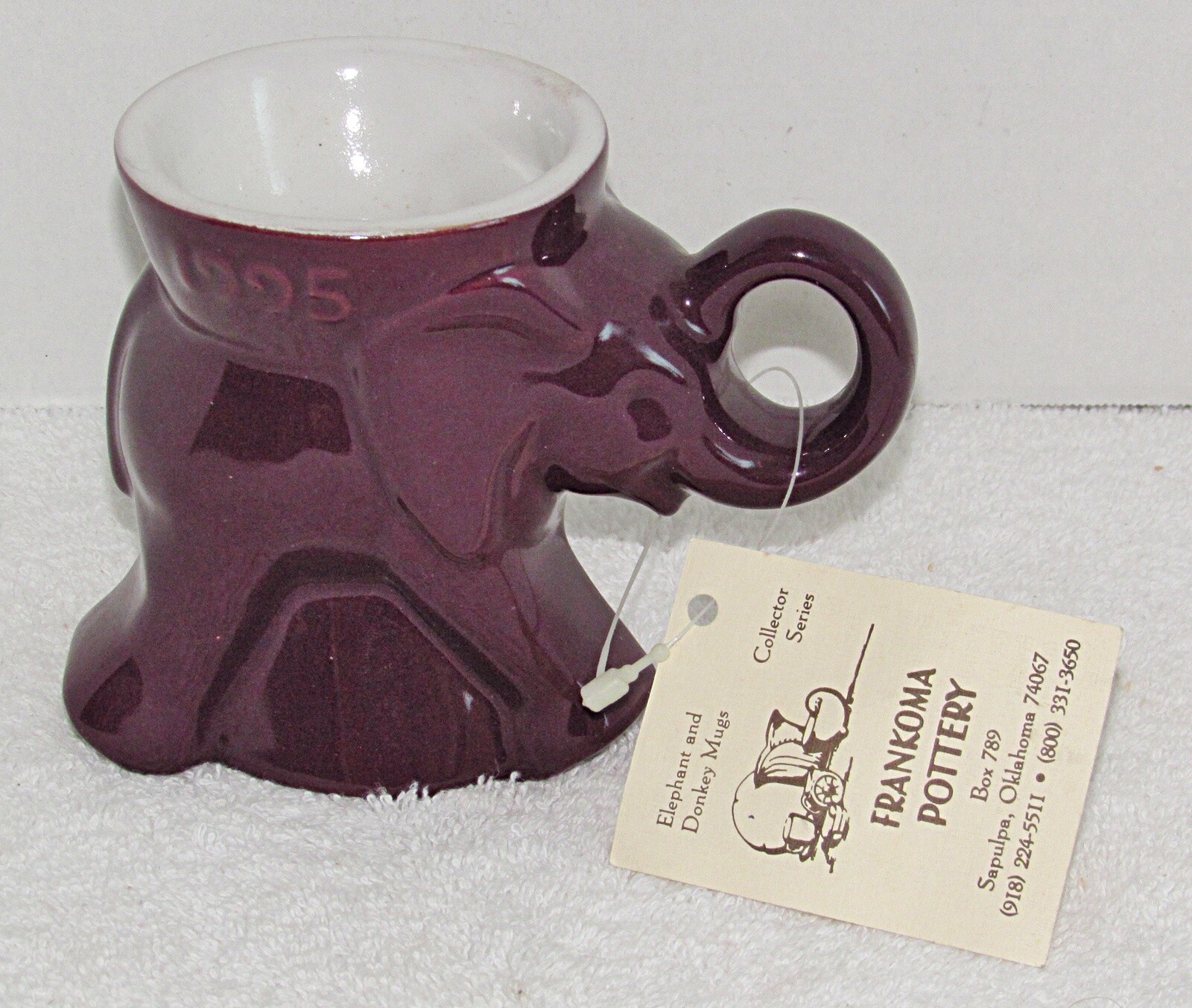 Vintage Frankoma GOP Elephant Mug 1995 Purple Exterior White Interior  