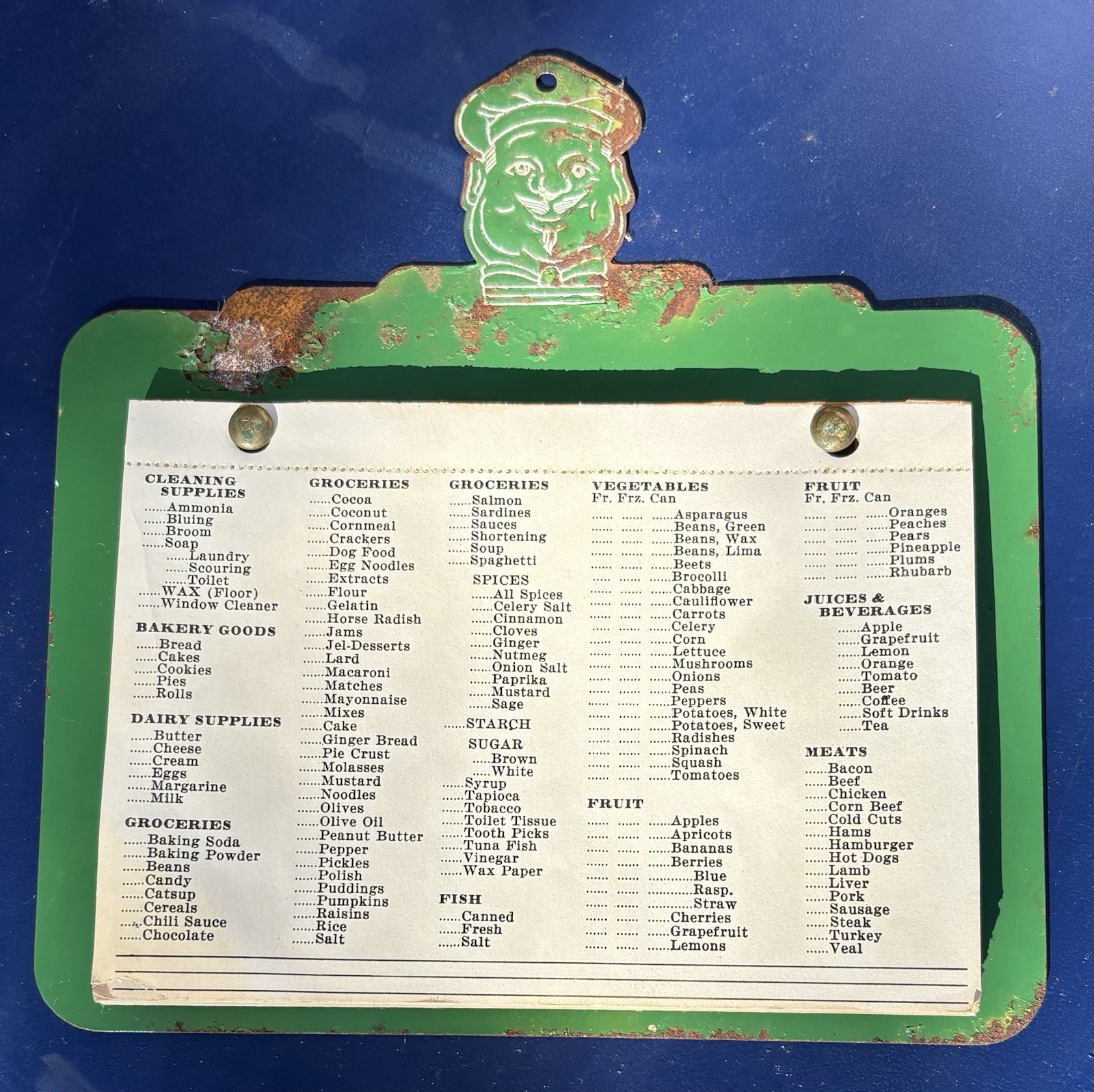 Vintage Metal Happy Chef Grocery Shopping List Reminder Board Tin Litho MCM