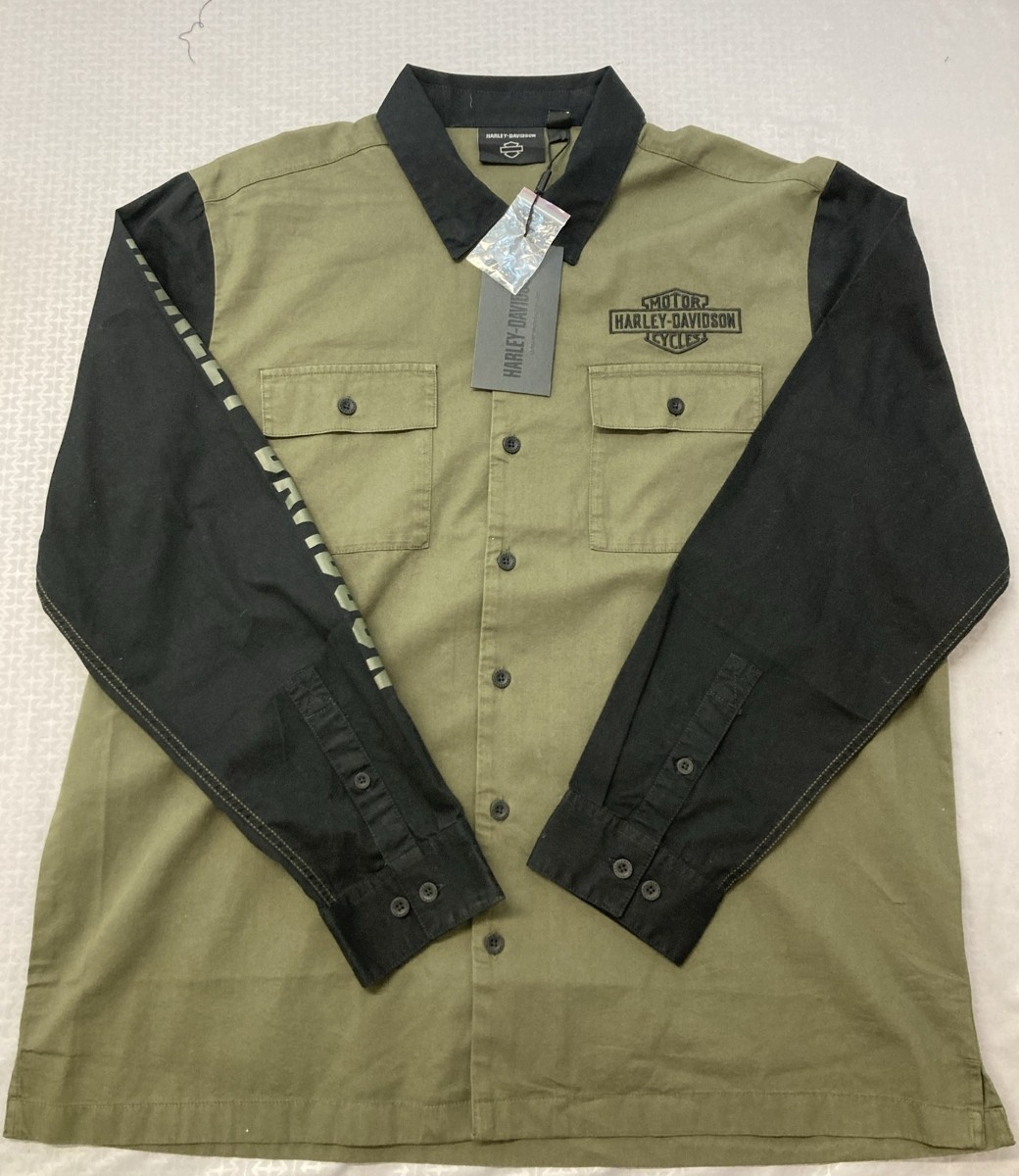 NEW HARLEY DAVIDSON 96136-23VM Woven Mens Mechanic Colorblocked Shirt Green 4XL