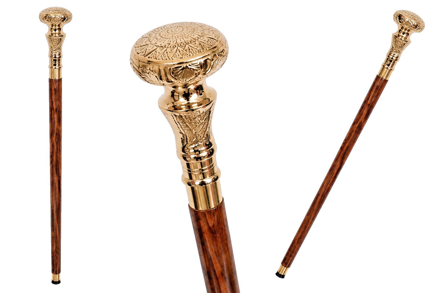 Vintage Brass Handle Wooden Walking Cane Decorative Antique Walking Stick