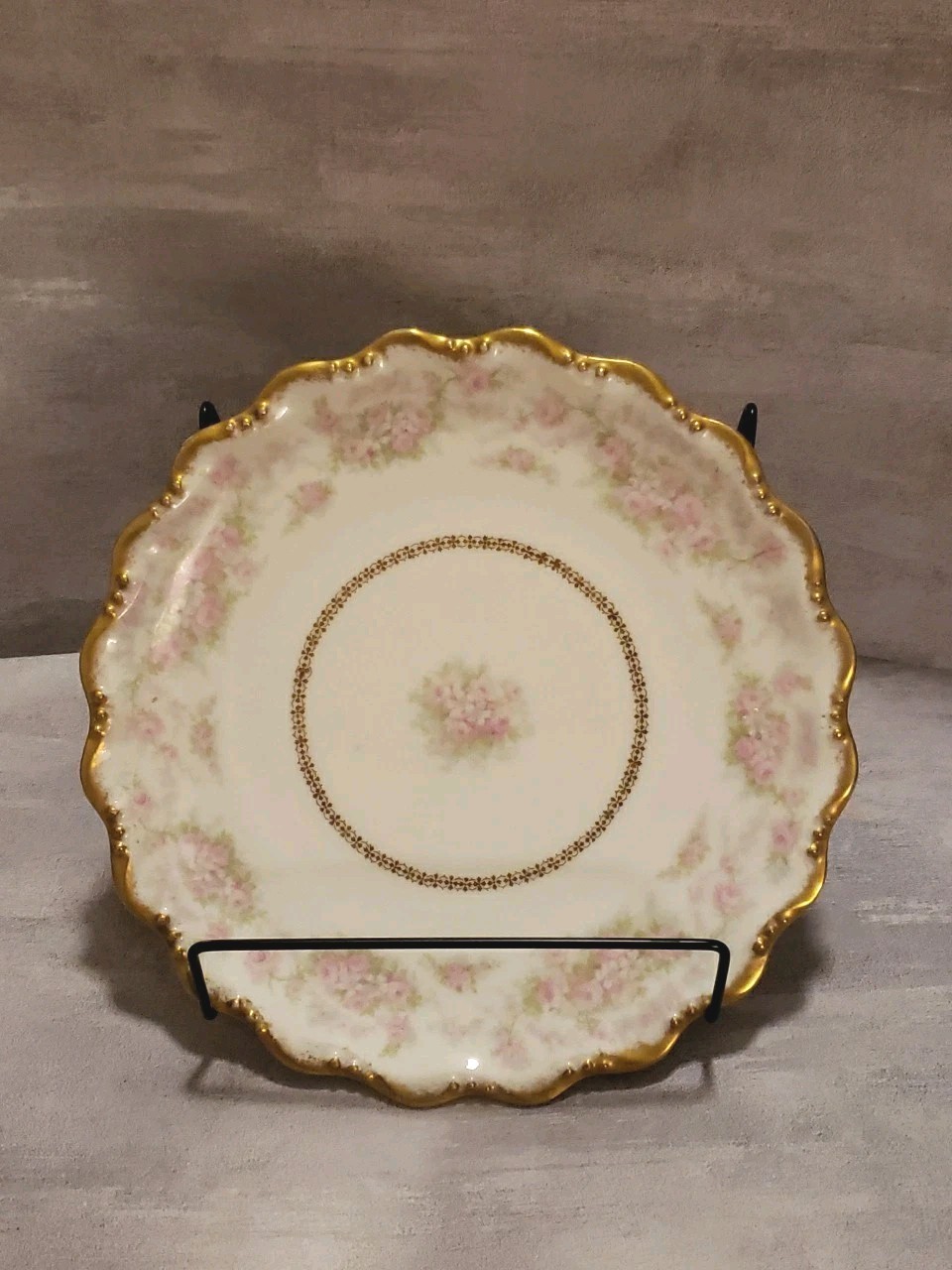 Antique Blakeman &Henderson Limoges France Roses Gold Trim Plate Raised Rim
