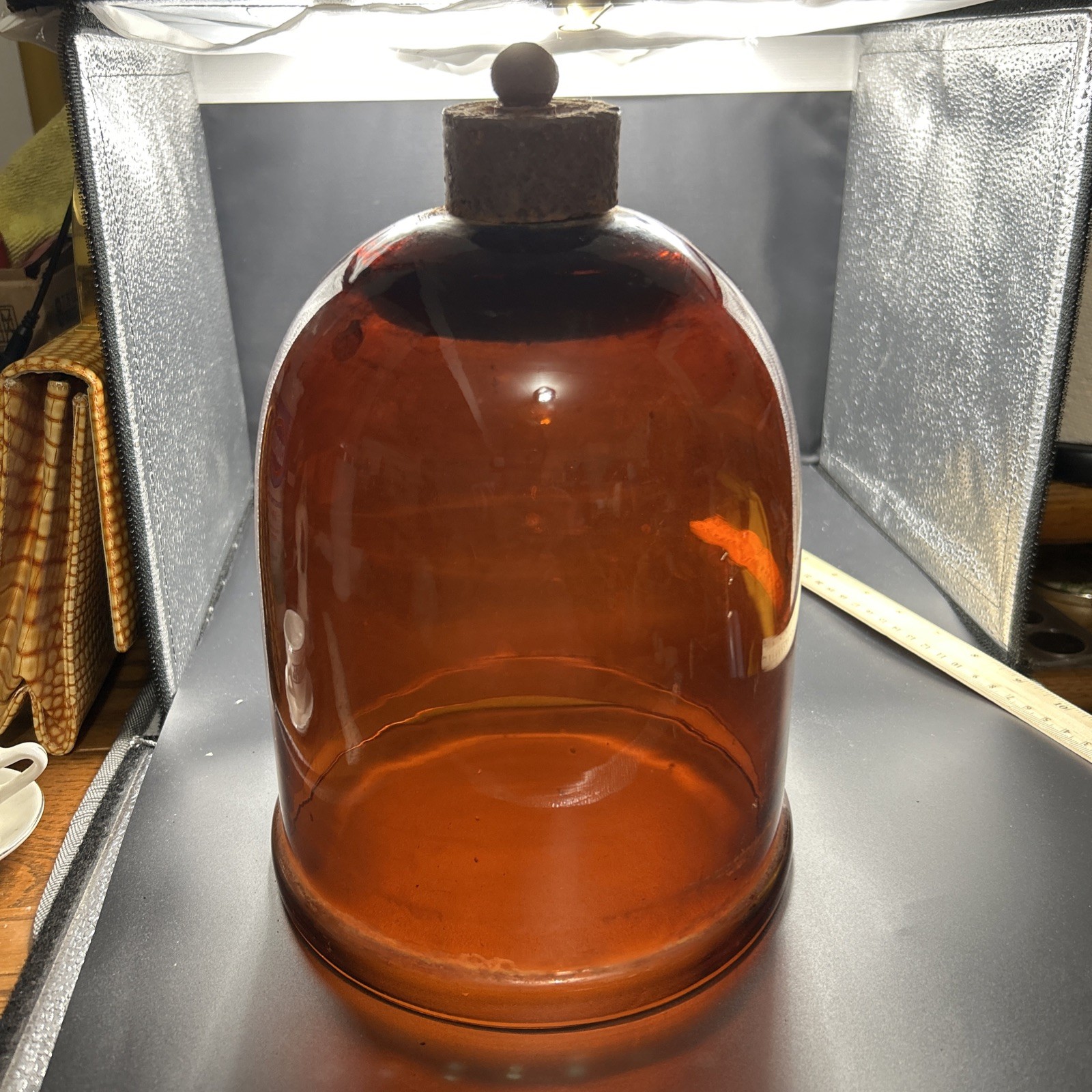 Antique Early to Mid 19th Hand Blown Amber Hanging Hall Glass Shade 11.50”